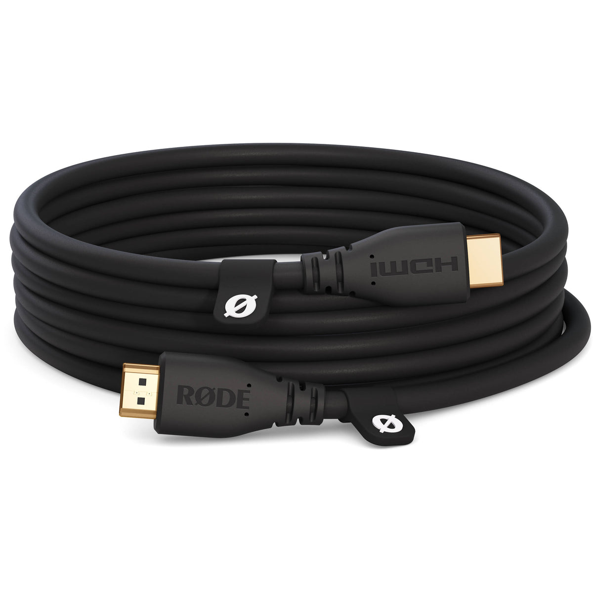Rode HDMI cable with gold-plated connectors and flexible black cable for high-quality audio and video transmission.