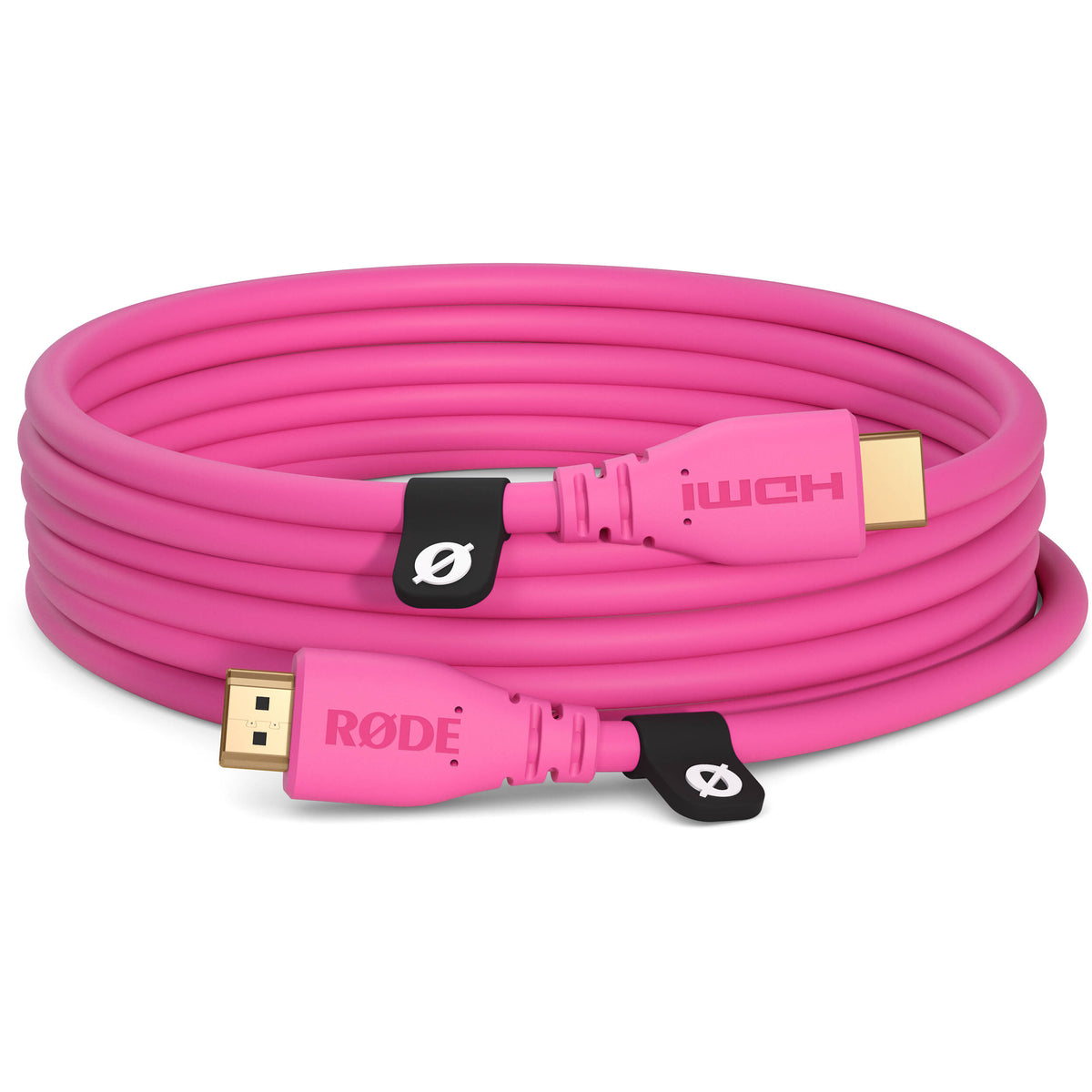 Rode HDMI cable with gold-plated connectors and durable black rubber coating for high-quality audio and video transmission.