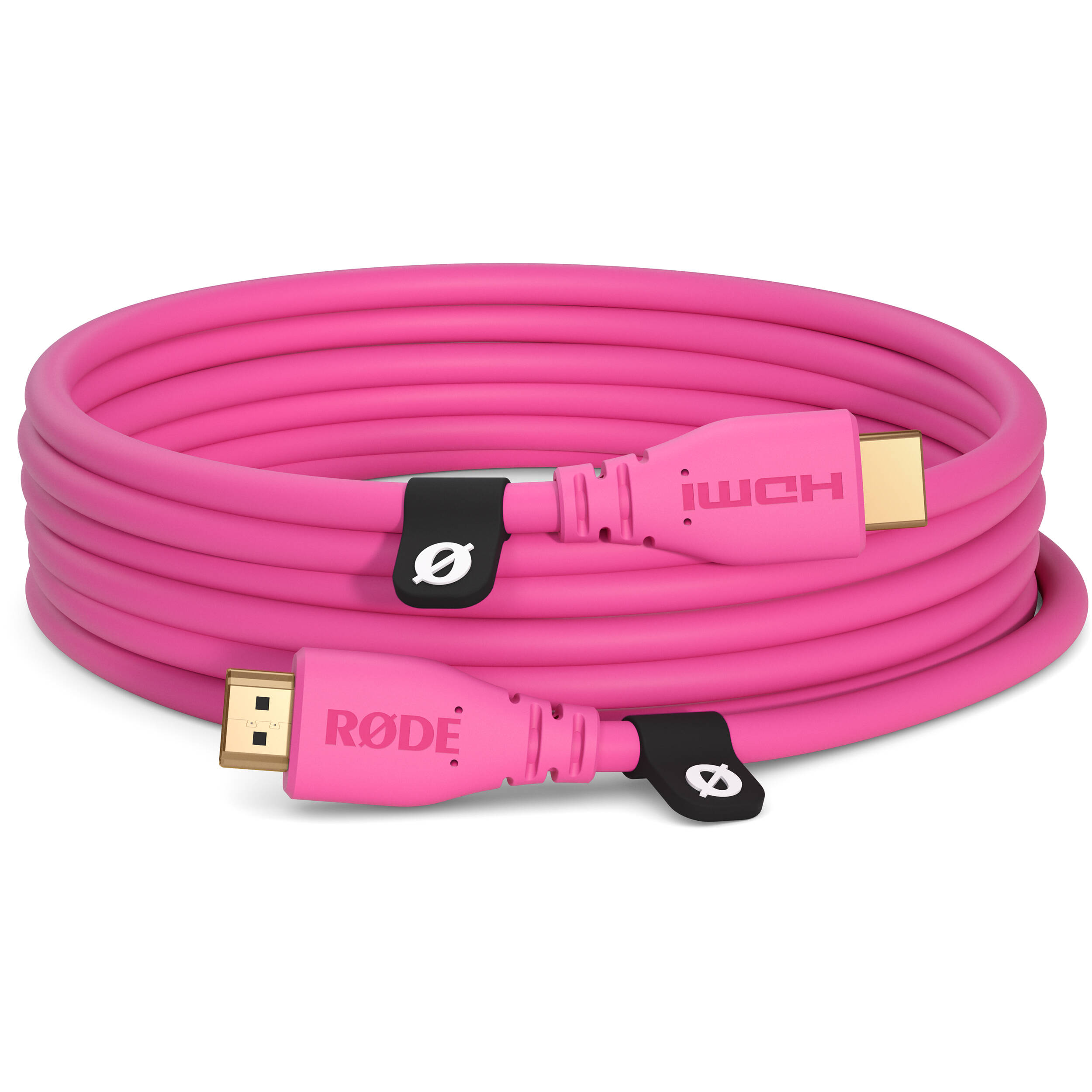 Rode HDMI cable with gold-plated connectors and durable black rubber coating for high-quality audio and video transmission.