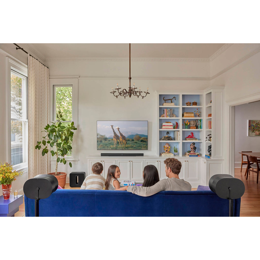 Sonos Arc Ultra soundbar with sleek design and multiple speaker drivers for immersive TV audio.
