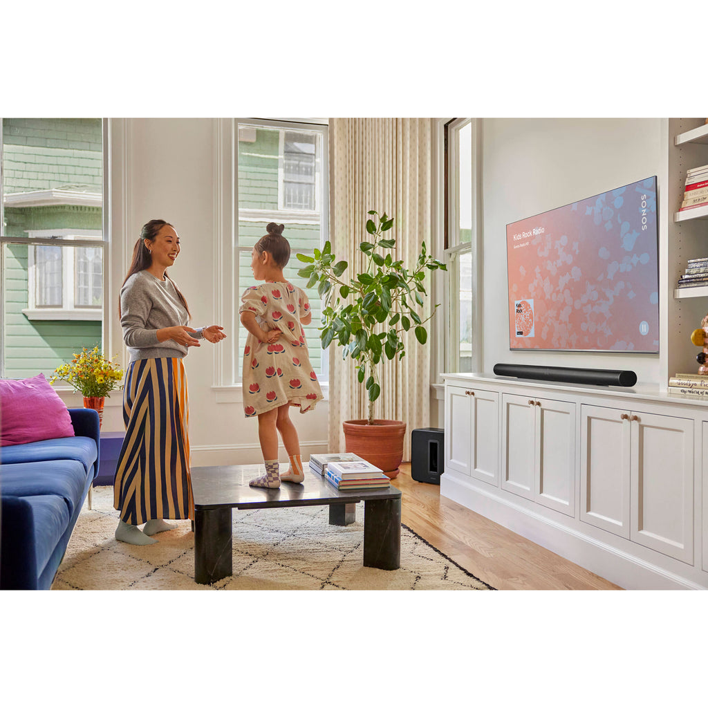 Sonos Arc Ultra soundbar for TV, sleek black design with multiple speaker components and modern aesthetic.