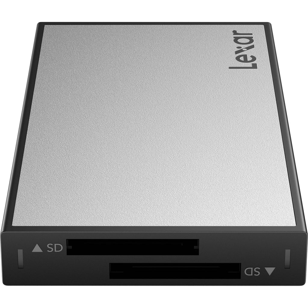 Lexar Workflow dual-slot SD UHS-II card reader with USB-C and USB-A ports for fast, reliable media transfer.
