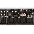 Dreadbox Artemis synthesizer with knobs and buttons, compact electronic music instrument, black and silver design visible in the image.
