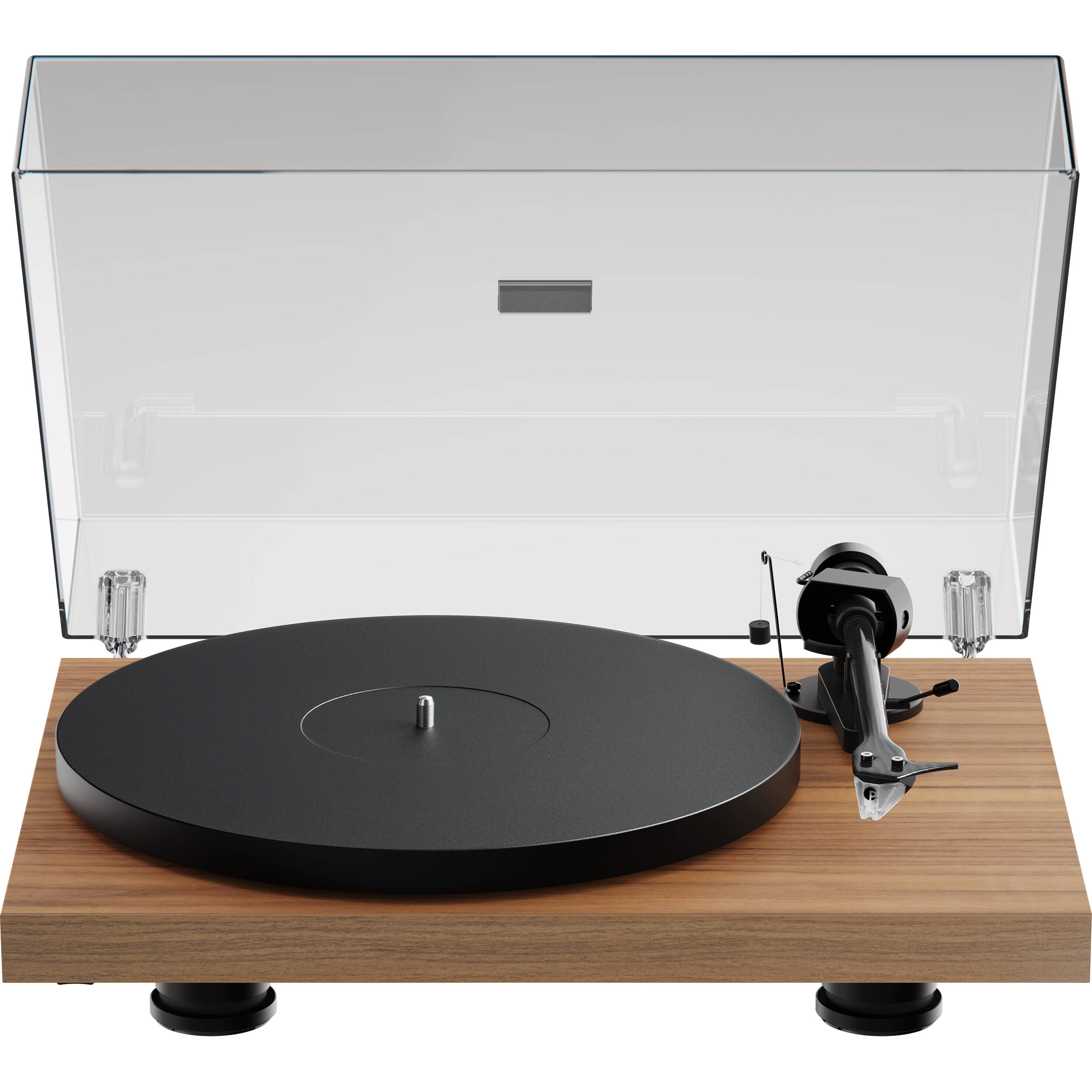 Pro-Ject Debut EVO 2 turntable with sleek black finish, featuring a tonearm and stylus, ideal for high-quality vinyl listening.