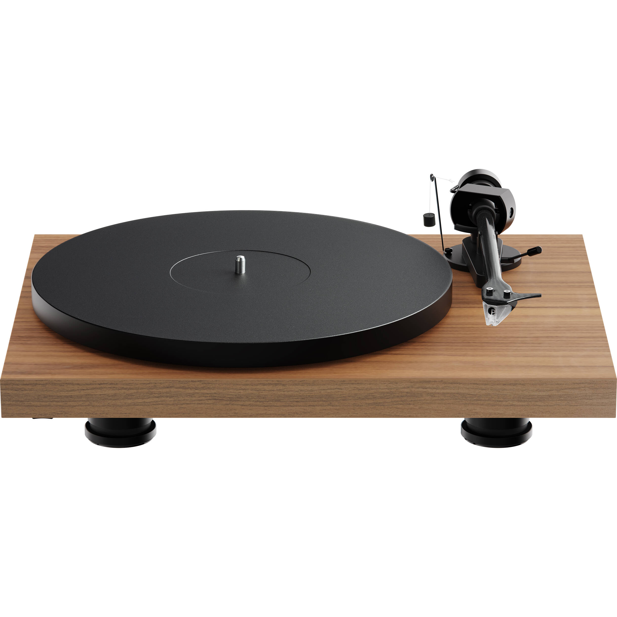 Pro-Ject Debut EVO 2 turntable with a sleek black finish, featuring a tonearm and platter, designed for high-quality vinyl listening.