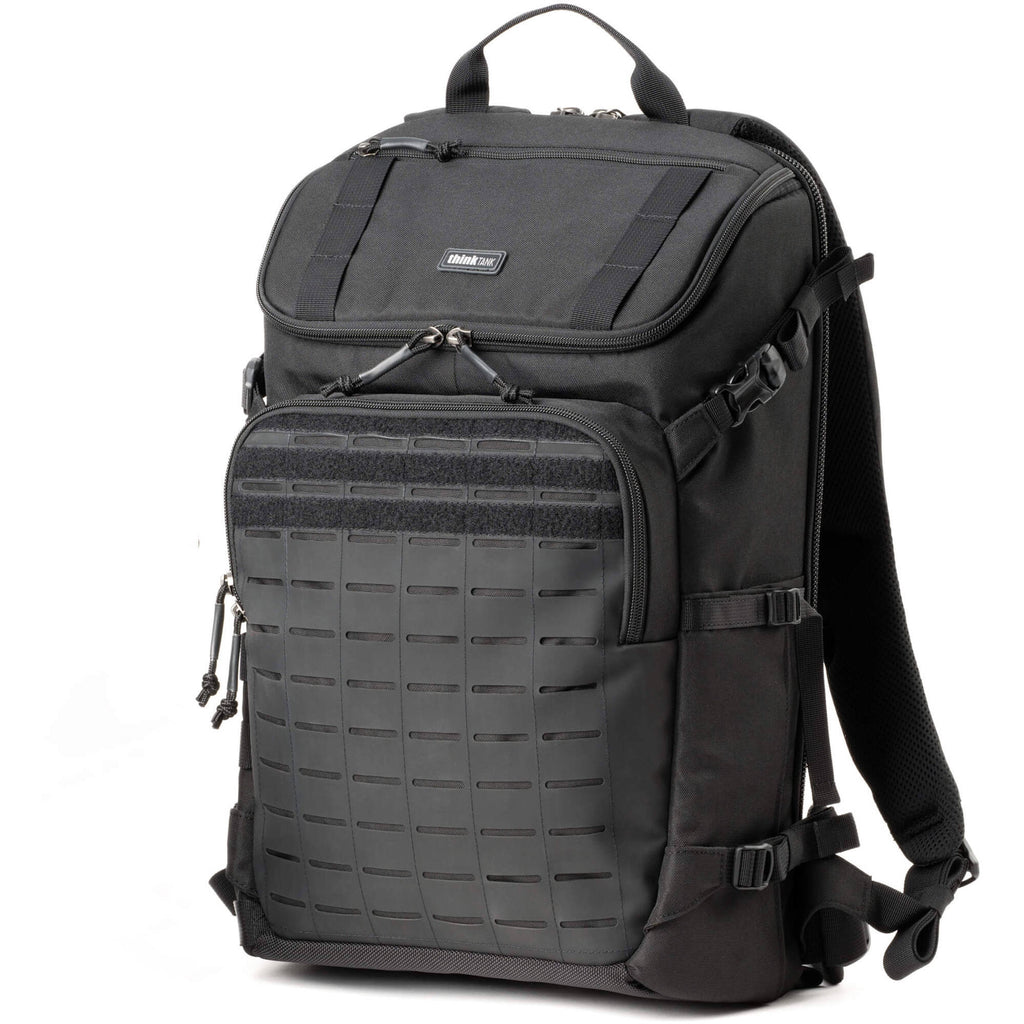 Think Tank DarkLight video equipment bag with padded compartments and adjustable straps for secure gear transport.