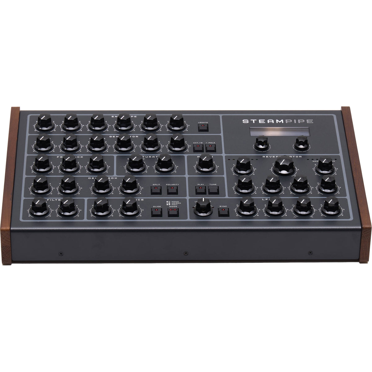 Erica Synths Steampipe desktop synthesizer with modular design, knobs, and patch points for electronic music creation.