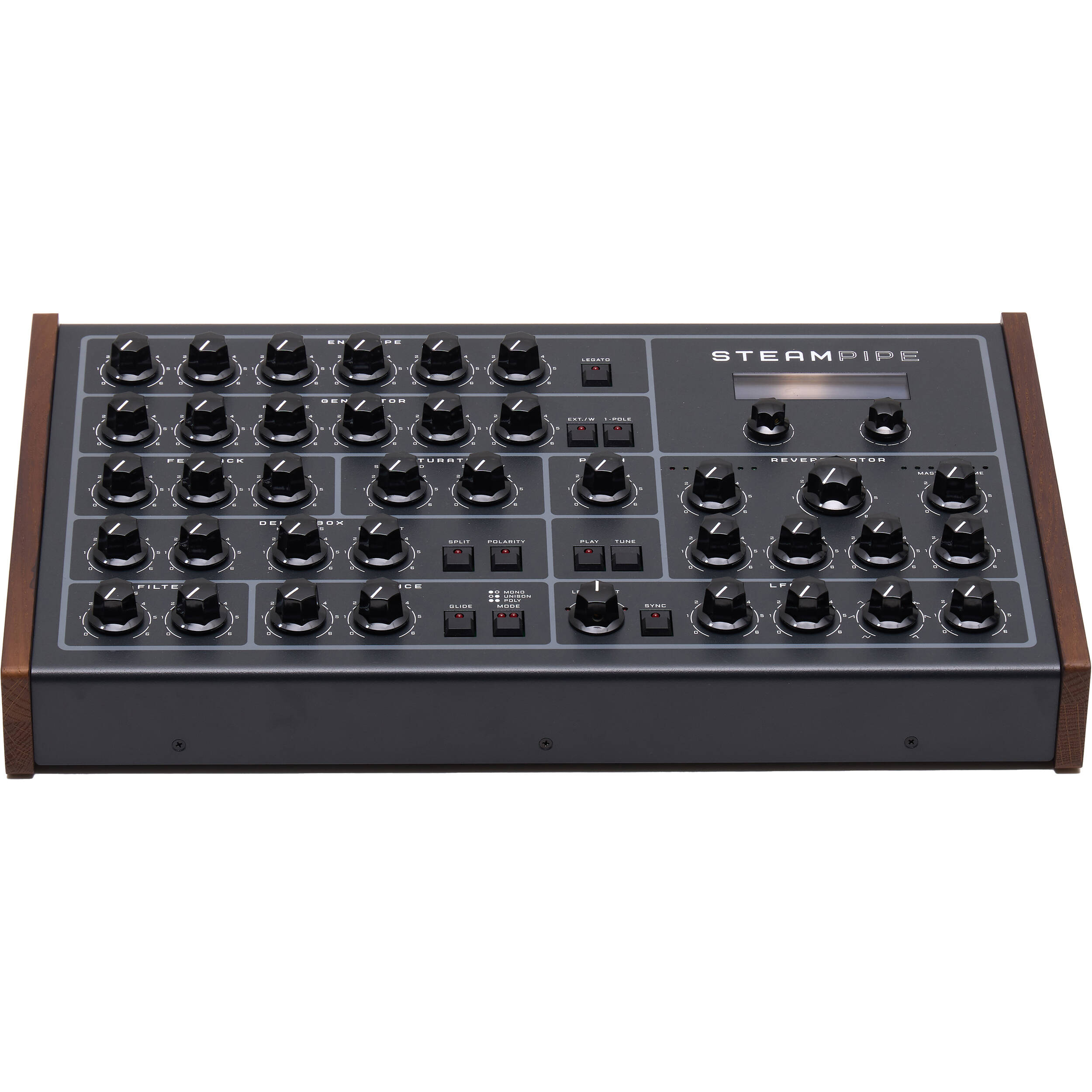 Erica Synths Steampipe desktop synthesizer with modular design, knobs, and patch points for electronic music creation.