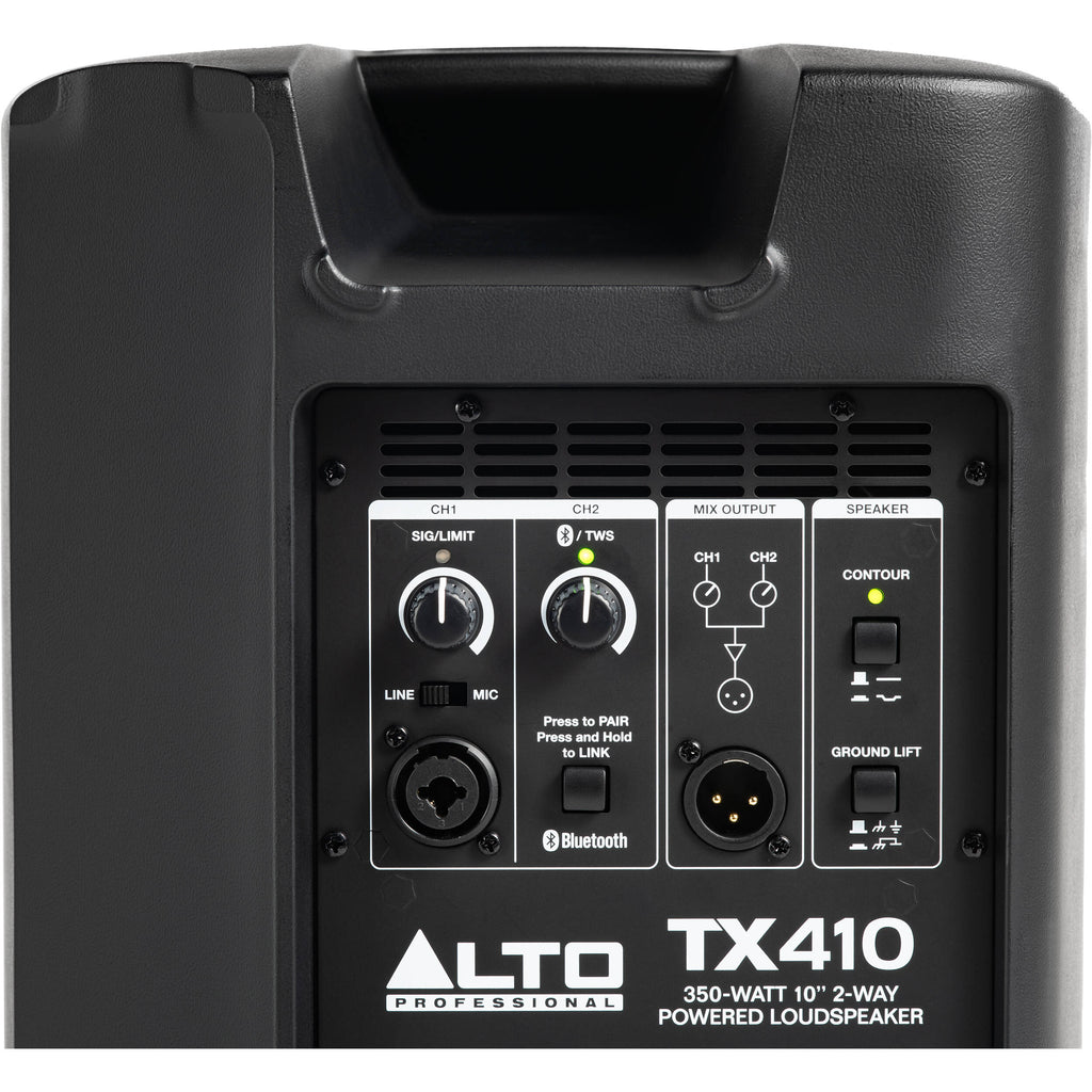 Alto Professional TX410 PA speaker with black enclosure, front grille, and control panel, designed for live sound reinforcement.