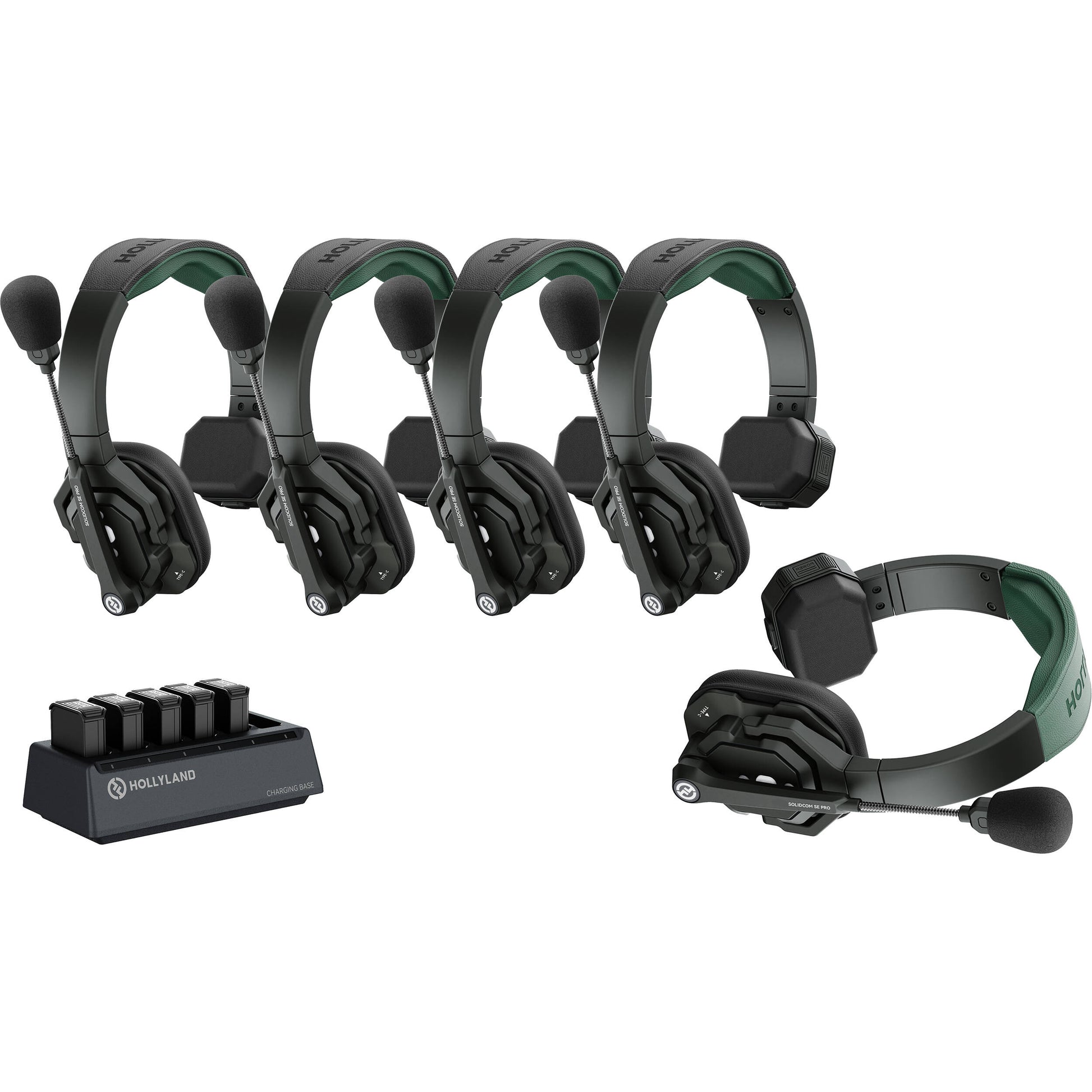 Hollyland Solidcom SE Pro 5-pack of wireless headset microphones for professional video communication and audio recording.