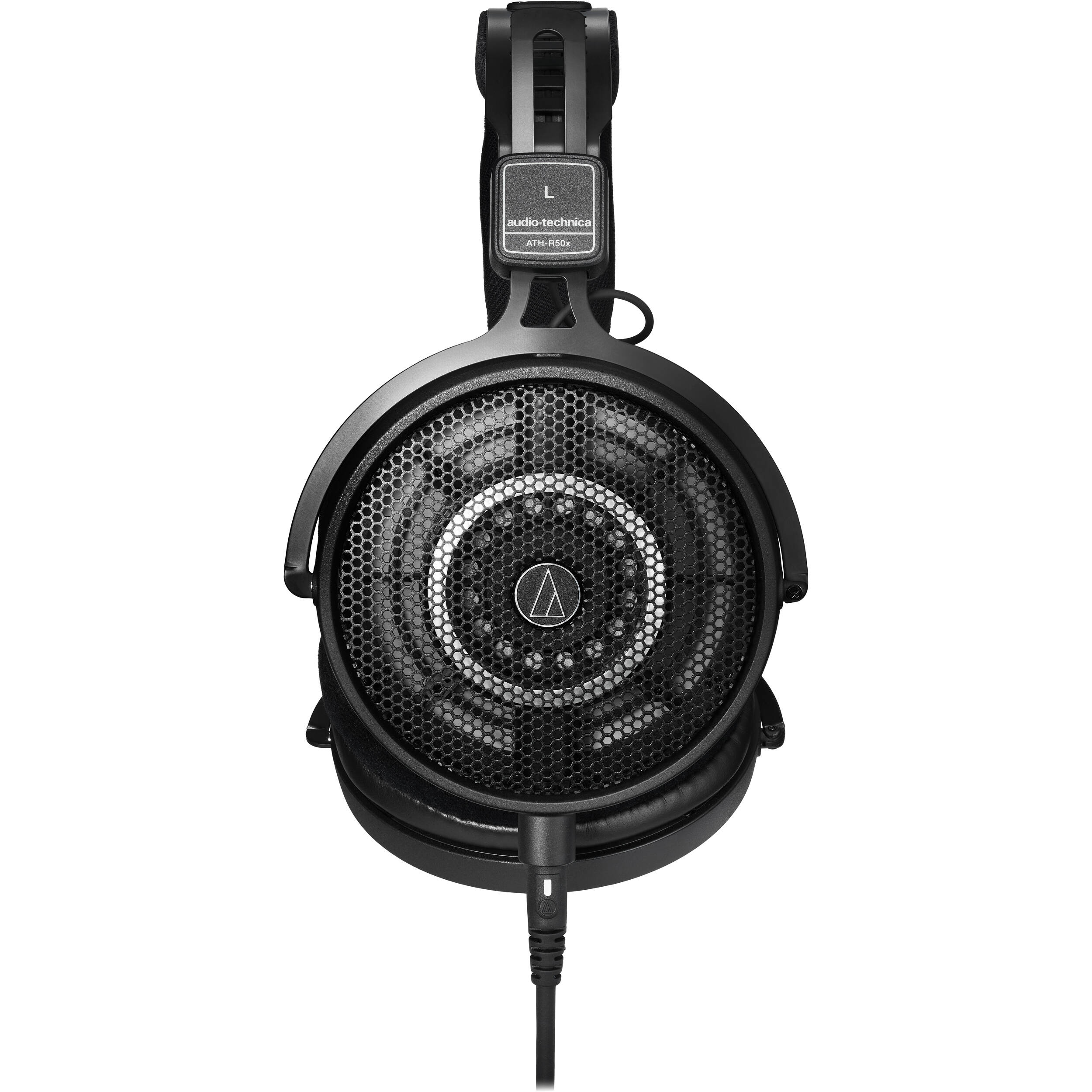 Audio Technica ATH-R50x studio headphones with large ear cups and adjustable headband, designed for professional audio monitoring.