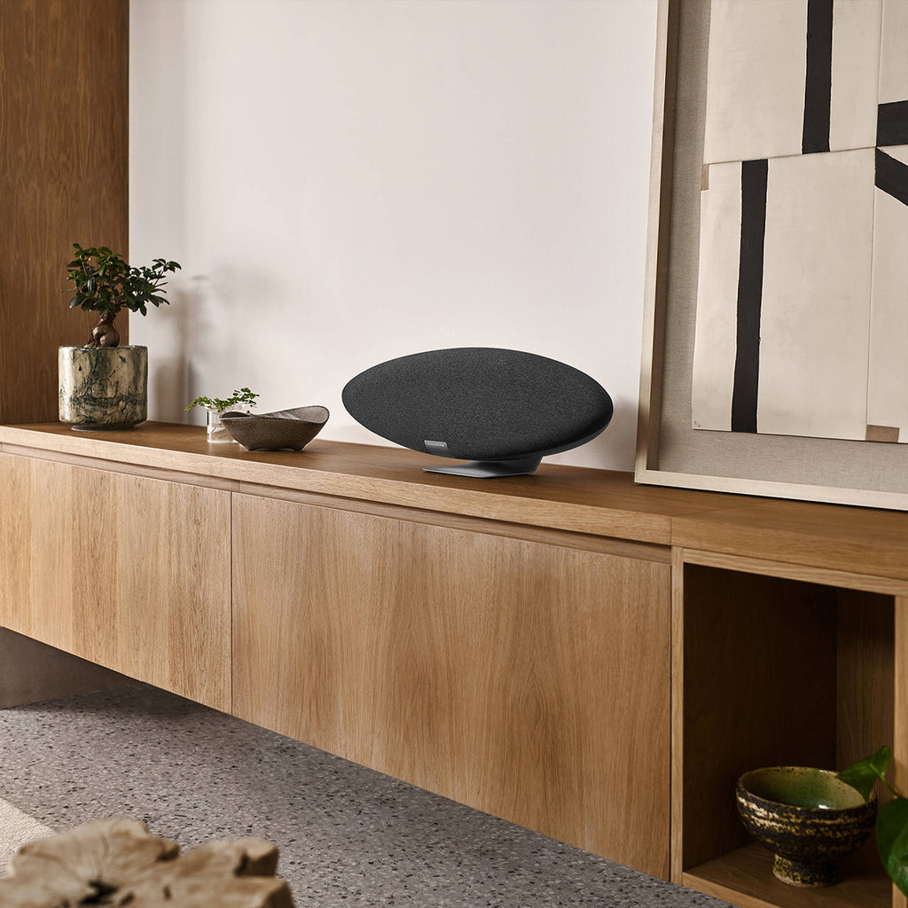 Bowers & Wilkins Zeppelin Pro Edition wireless speaker with sleek design and premium build, featuring a large, cylindrical shape.