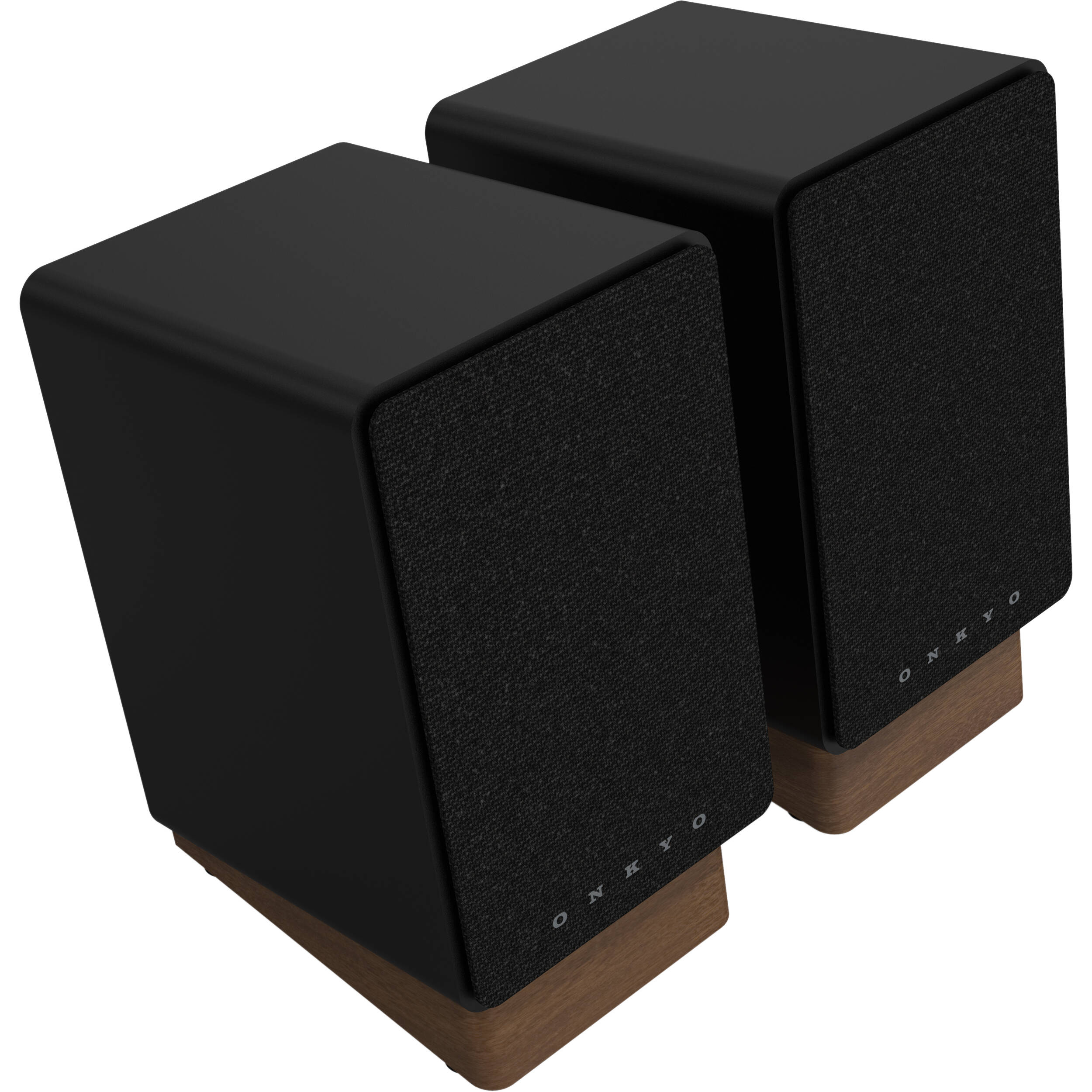 Onkyo GX-30ARC desktop speakers with sleek black design and compact size, ideal for high-quality audio on a computer setup.