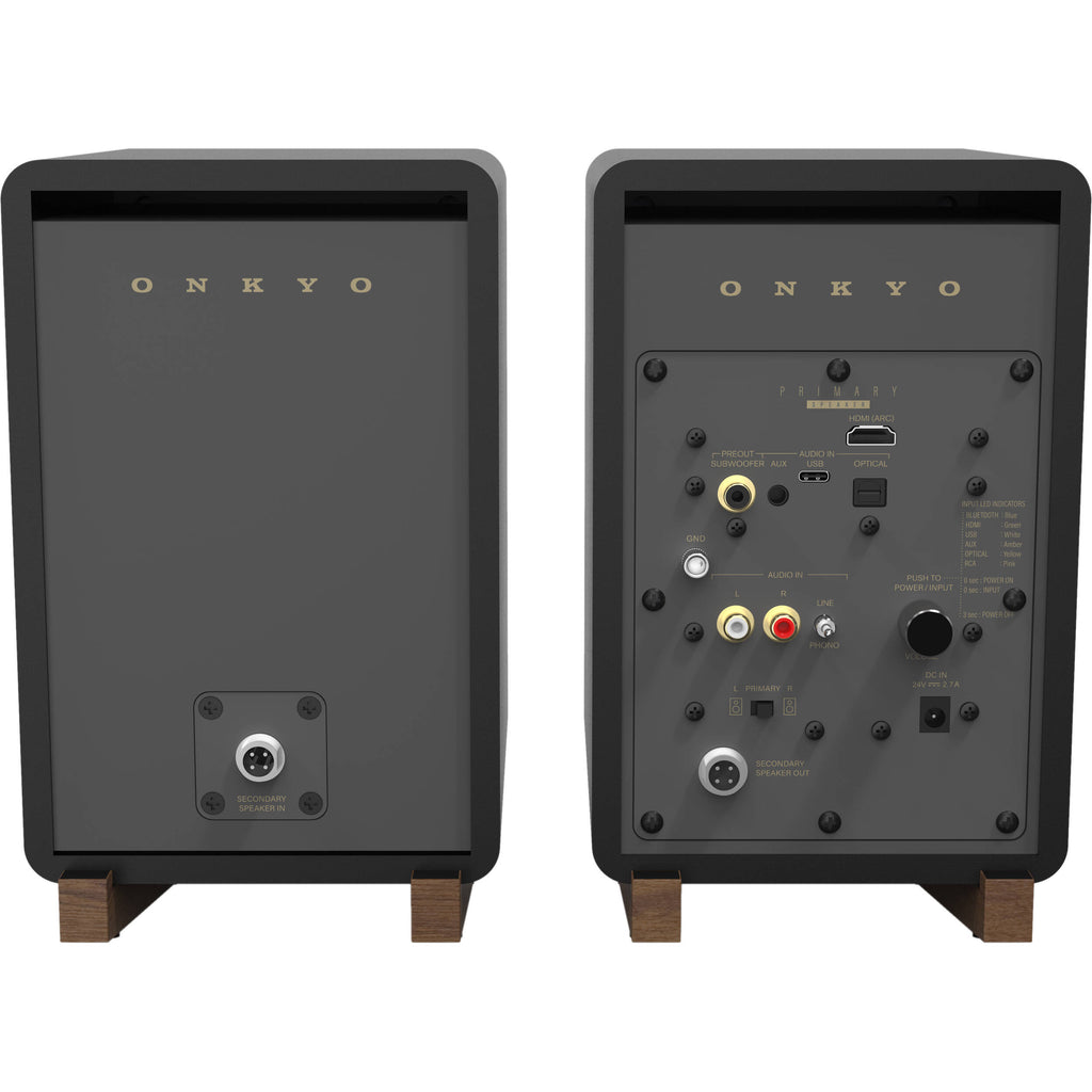 Onkyo GX-30ARC desktop speakers with sleek black design and compact size for high-quality audio output.