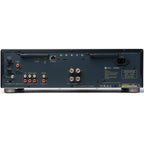 Onkyo Icon A-50 stereo amplifier with front panel controls and speaker connections, showcasing a sleek black design.