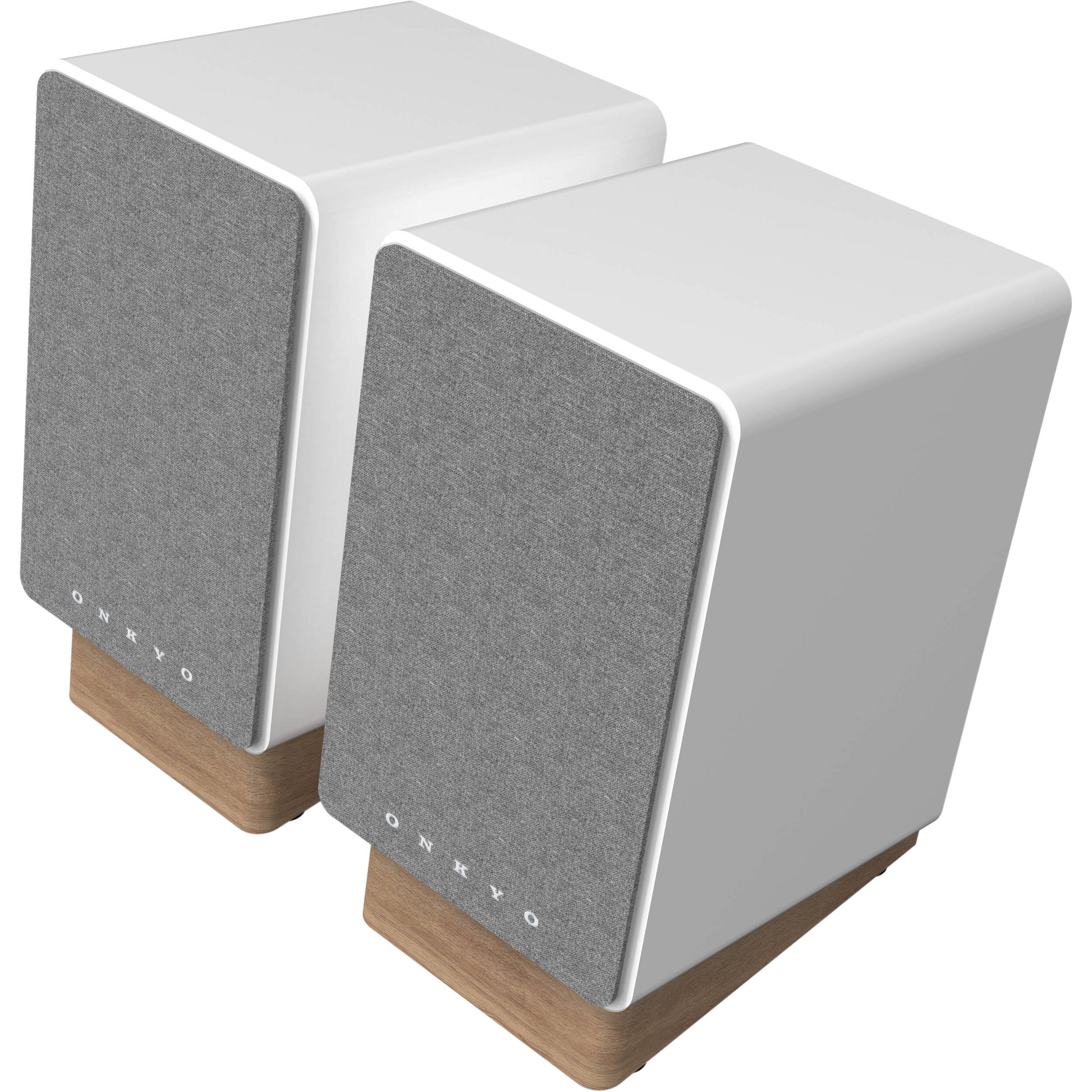 Onkyo GX-30ARC desktop speakers with sleek black design, featuring compact speaker units and control knobs on the front.