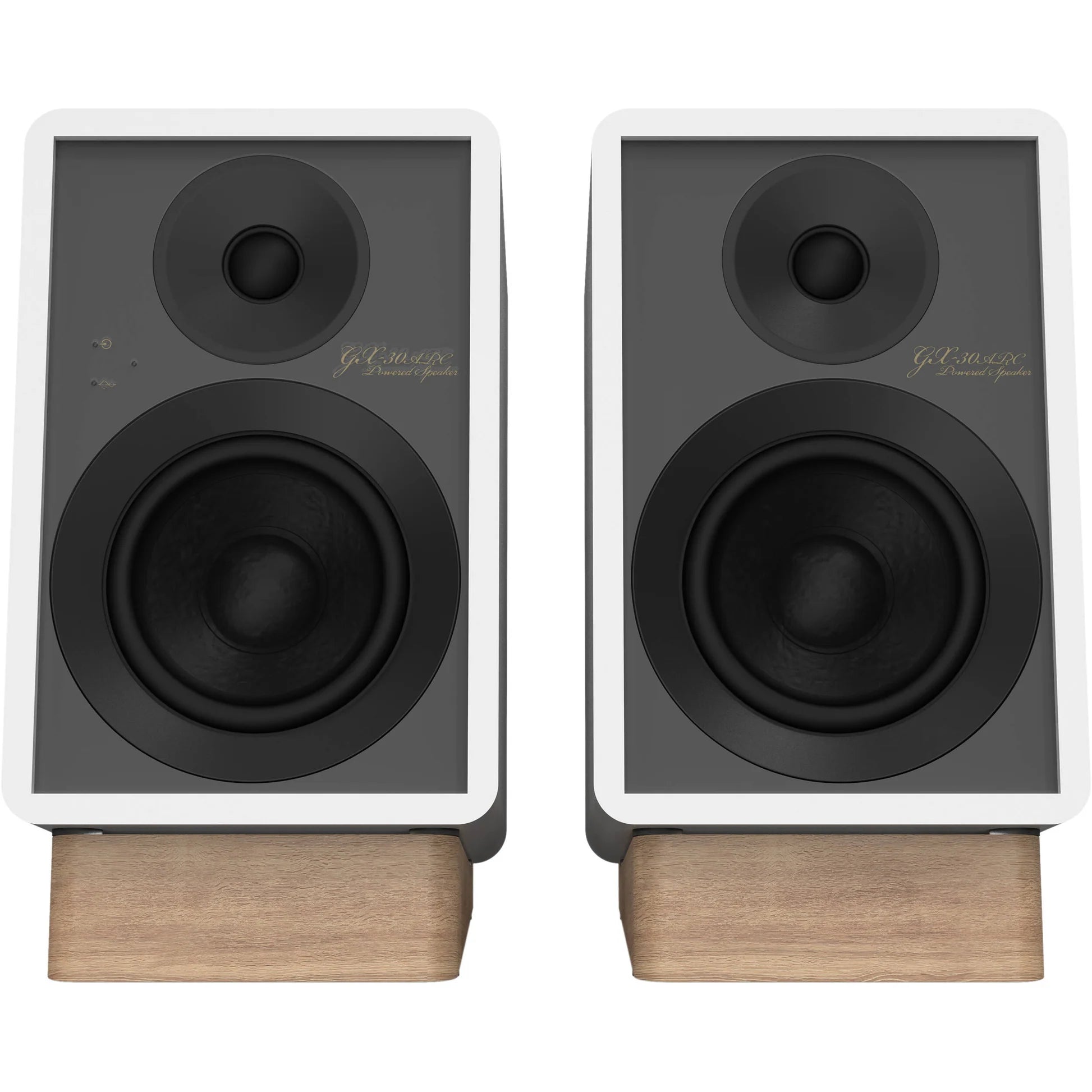 Onkyo GX-30ARC desktop speakers with sleek black design and compact size, ideal for high-quality computer audio.