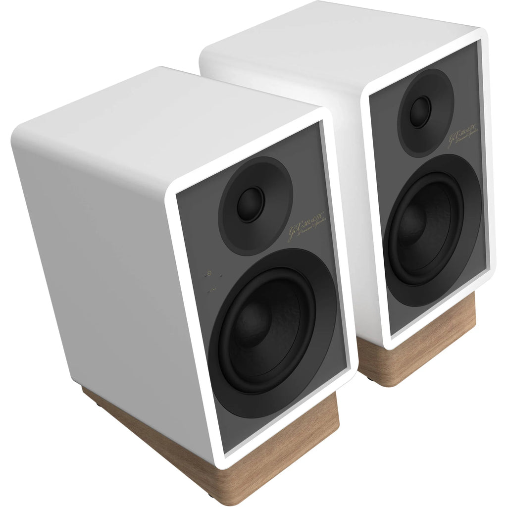 Onkyo GX-30ARC desktop speakers in black with compact design and control knobs on the front panel.