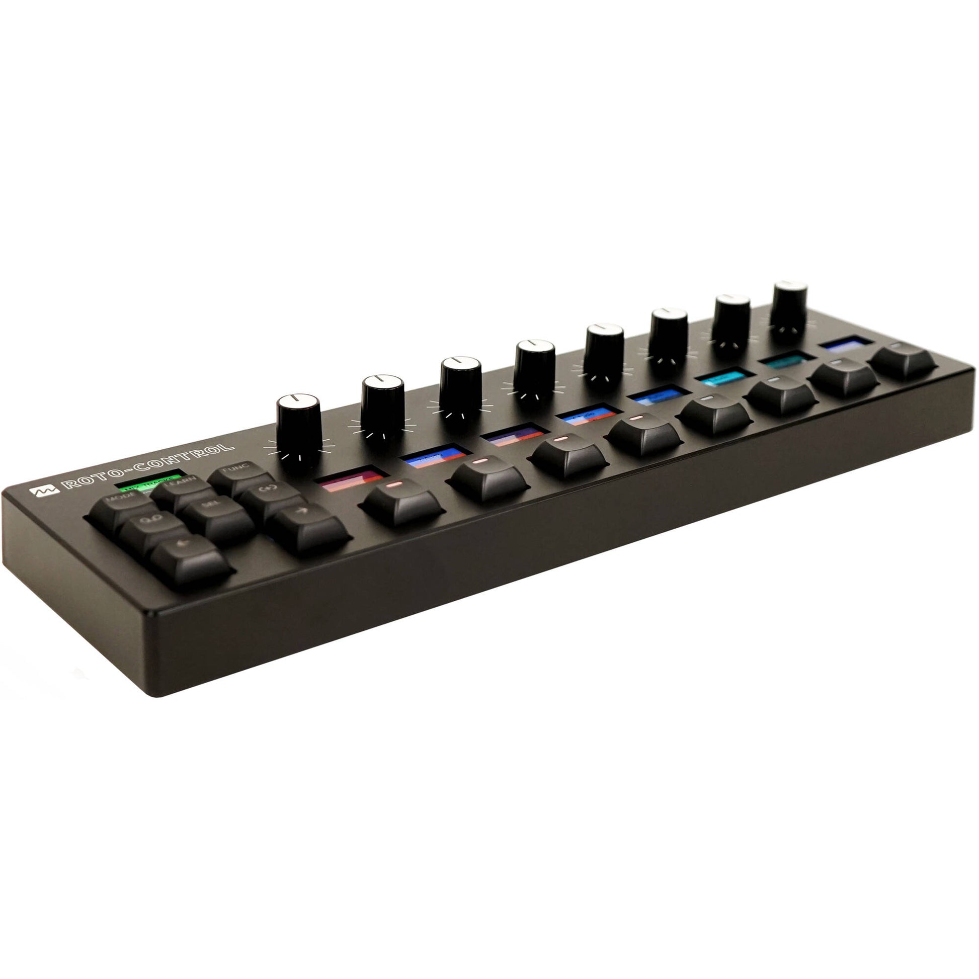Melbourne Instruments Roto-Control MIDI controller with knobs and buttons, used for music production and performance.