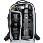 Think Tank Walker Pro Series backpack for video equipment, black bag with padded compartments and adjustable straps.
