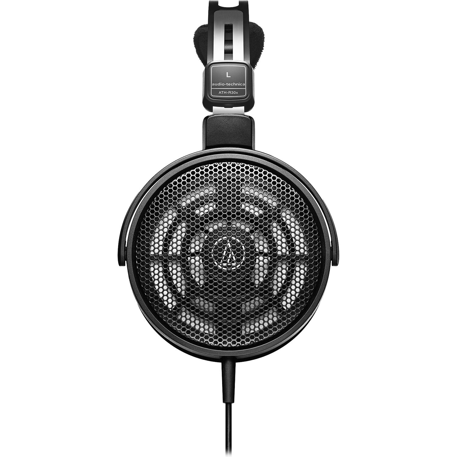 Audio Technica ATH-R30x studio headphones with over-ear design, black finish, and adjustable headband for professional audio monitoring.