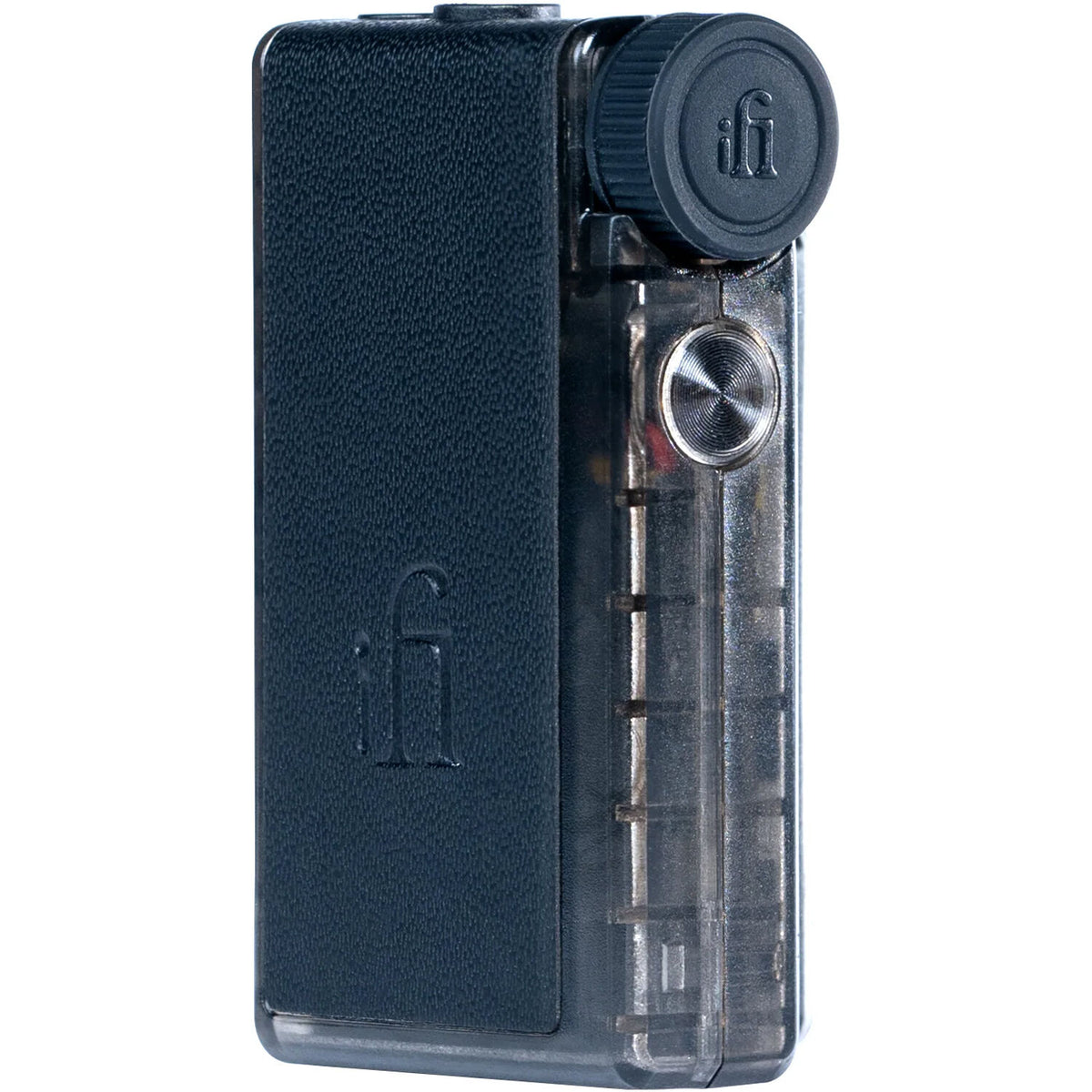 iFi Audio Go Blu Air headphone amplifier and DAC, compact black device with controls and ports for high-quality audio.