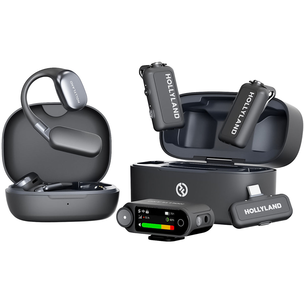 Hollyland Lark Max 2 Ultimate Creator Wireless Microphone System with two transmitters and receiver for professional audio recording