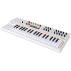 Arturia MiniFreak synthesizer with built-in vocoder, featuring a compact design and various control knobs and buttons.