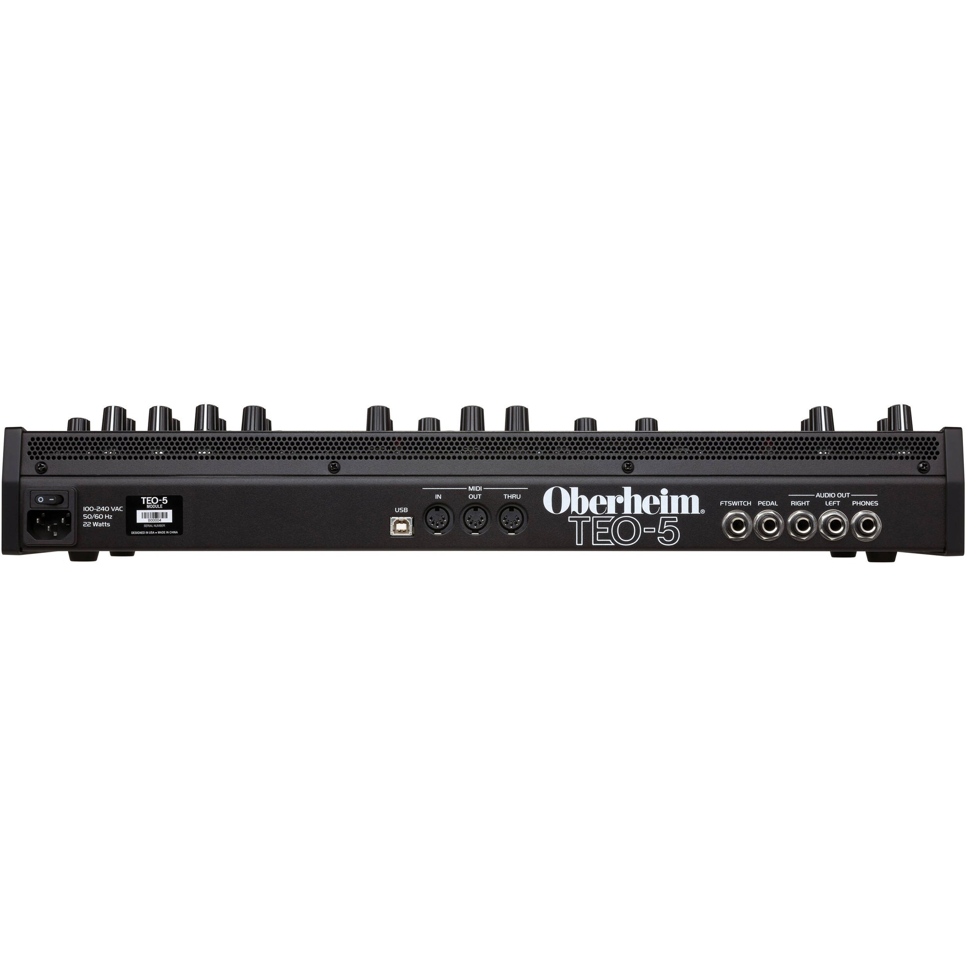 Oberheim TEO-5 desktop synthesizer with vintage-style controls and keyboard, showcasing its compact design and analog interface.