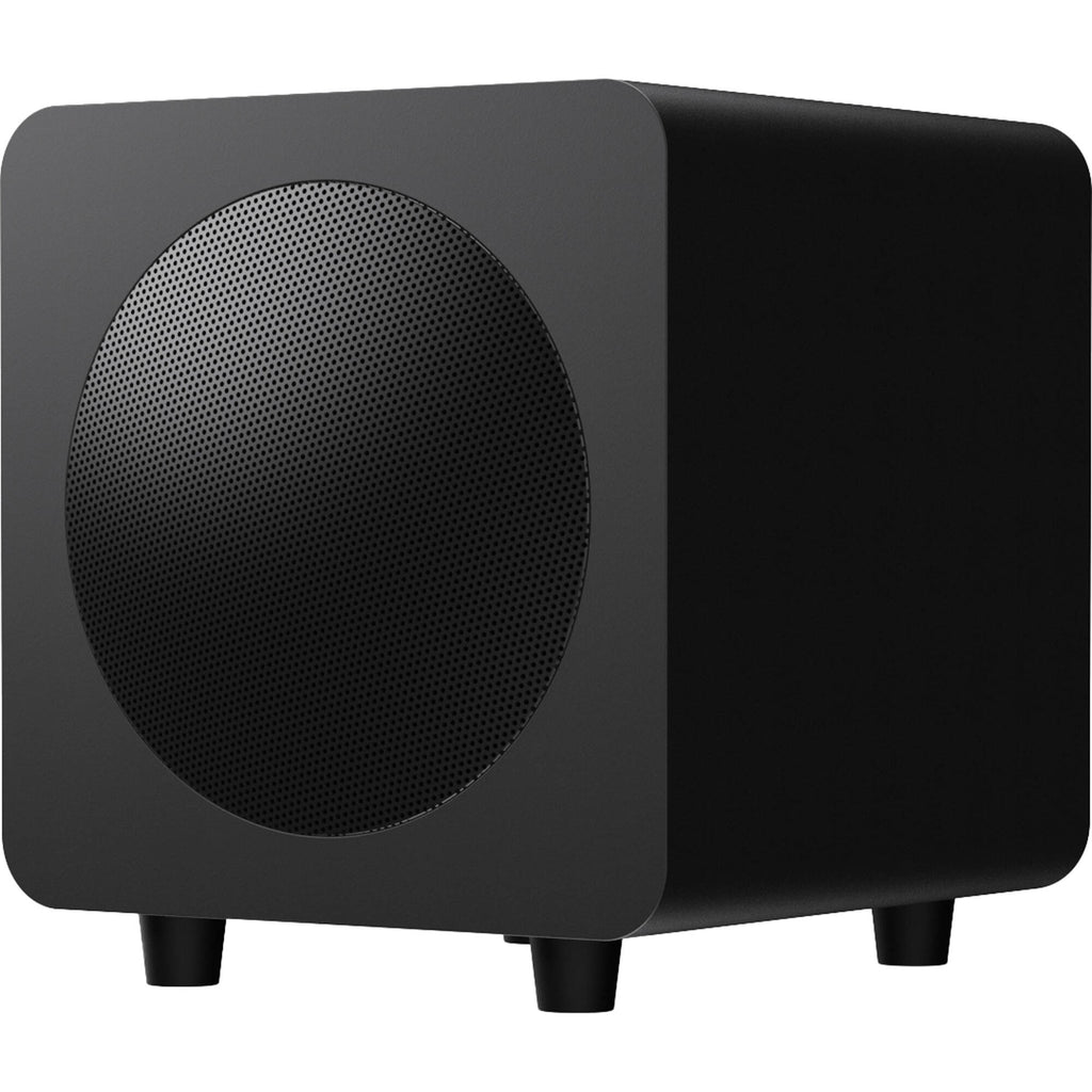 Kanto Audio SUB6V subwoofer with sleek black enclosure, compact design, and front-facing port for deep bass sound.