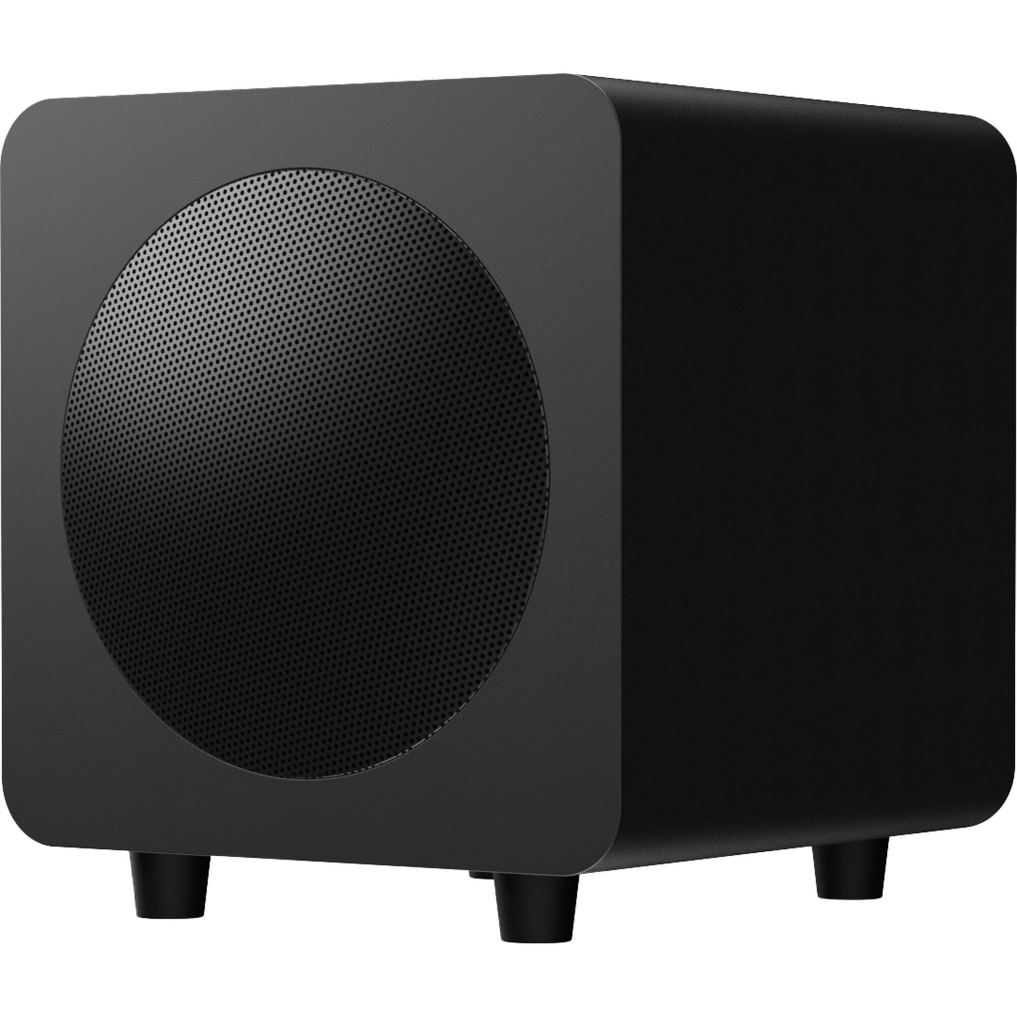 Kanto Audio SUB6V subwoofer with sleek black enclosure, compact design, and front-facing port for deep bass sound.