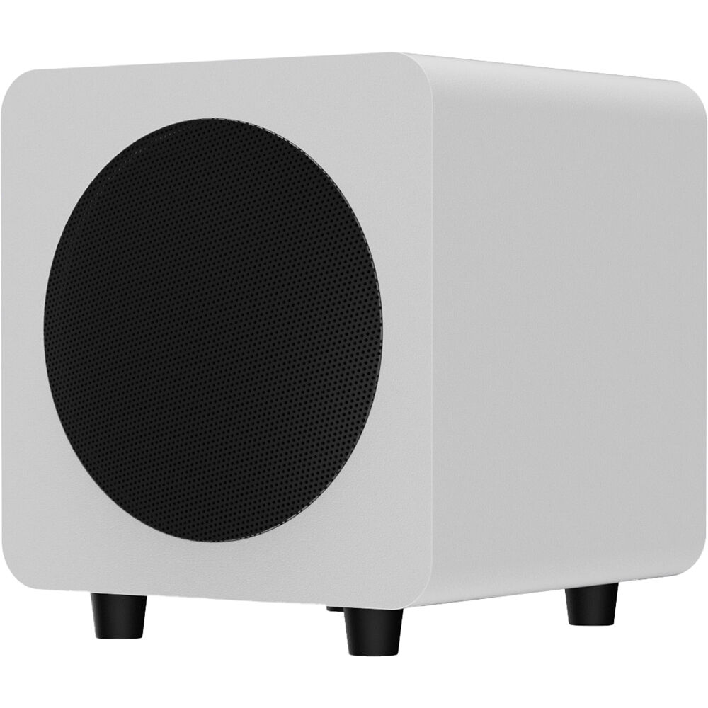 Kanto Audio SUB6V subwoofer with sleek black enclosure and front-facing port, designed for deep bass in home audio systems.