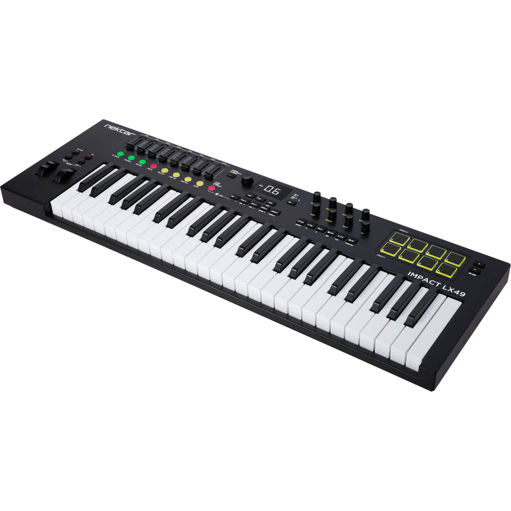 Nektar Impact LX49 MK3 MIDI keyboard with 49 keys, control knobs, and buttons for music production and digital audio workstations