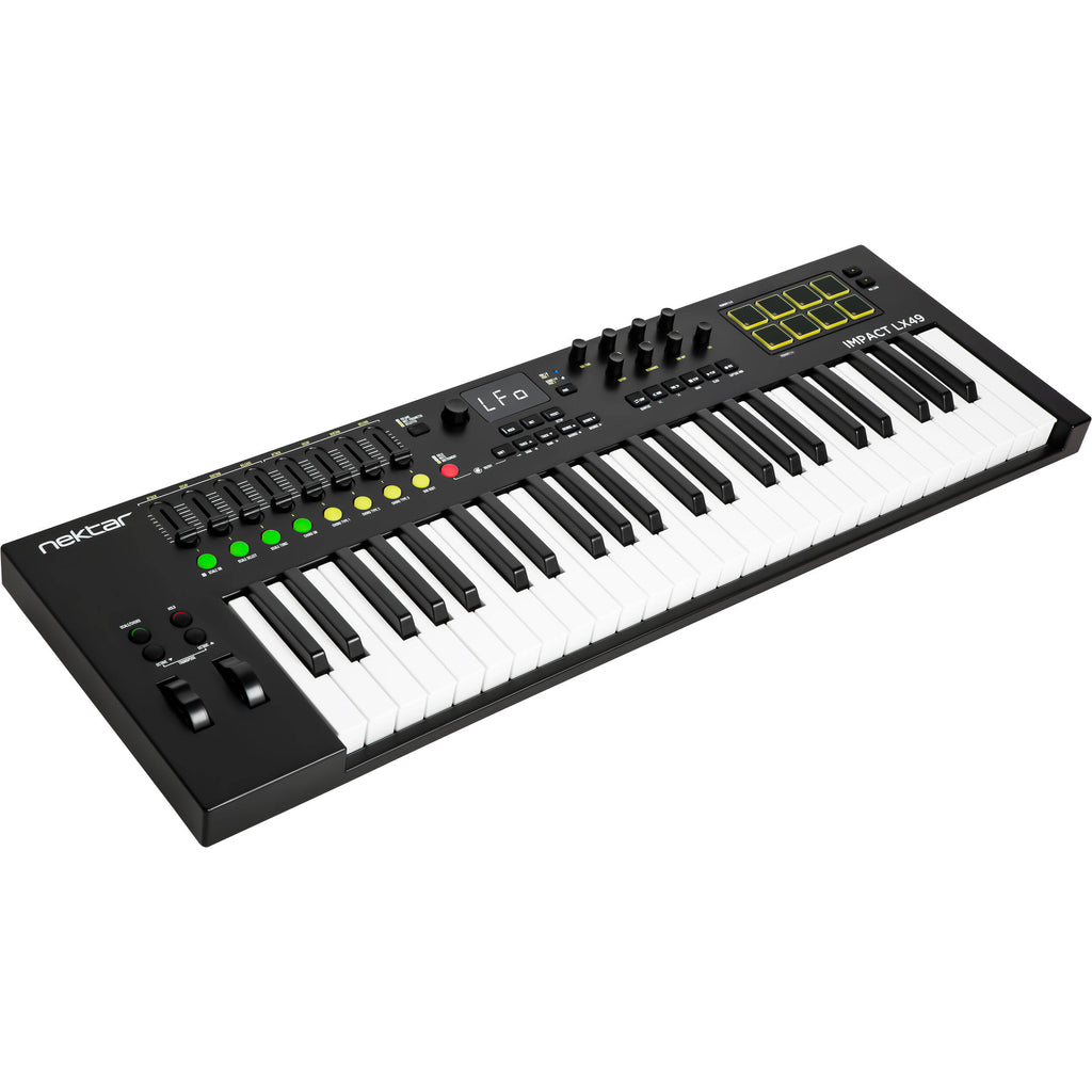 Nektar Impact LX49 MK3 MIDI keyboard with 49 keys, control knobs, and buttons for music production and digital performance.
