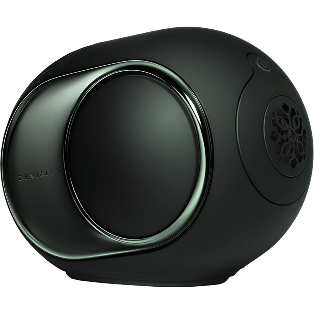 Devialet Phantom Ultimate wireless speaker with sleek design and high-quality audio, 98 dB volume in a modern black finish.