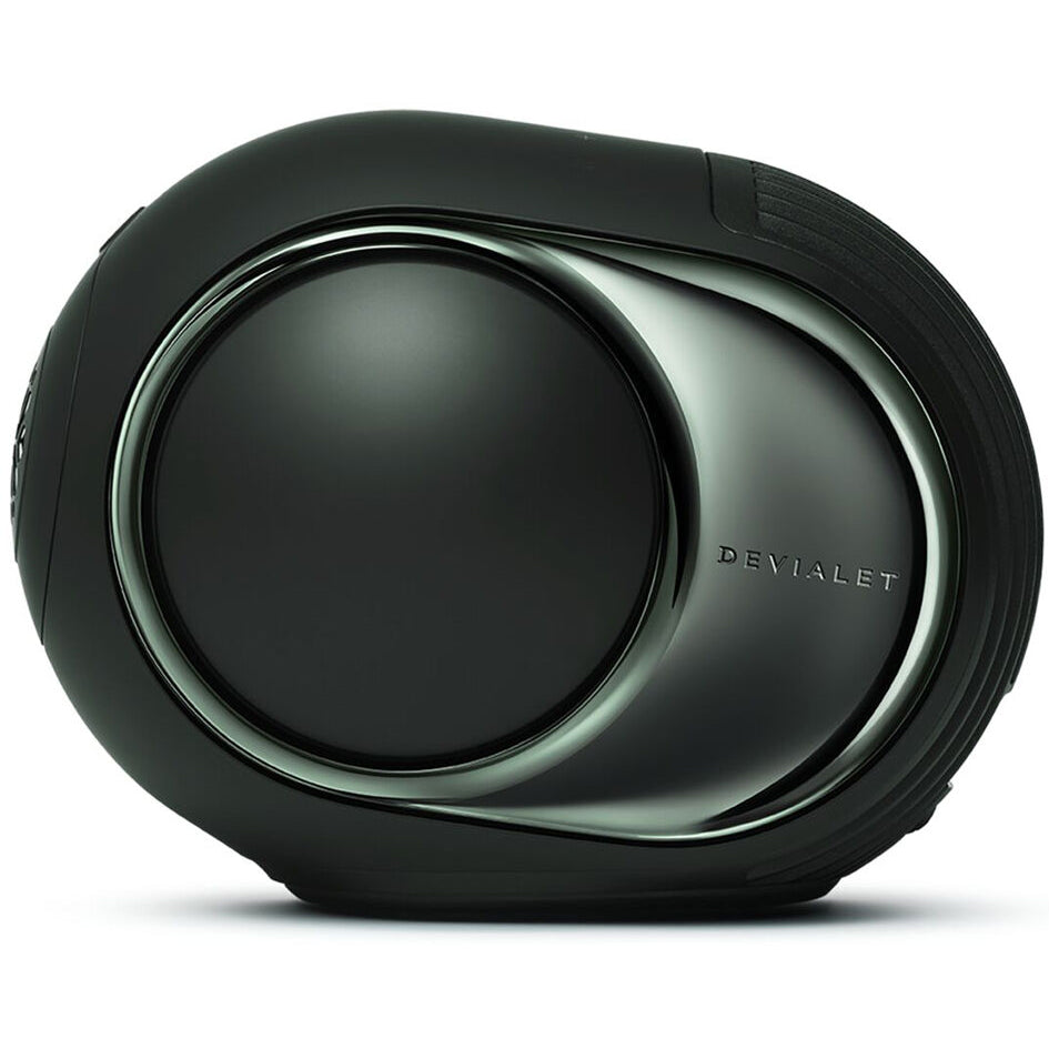 Devialet Phantom Ultimate wireless speaker with sleek design and black finish, showcasing premium audio equipment.