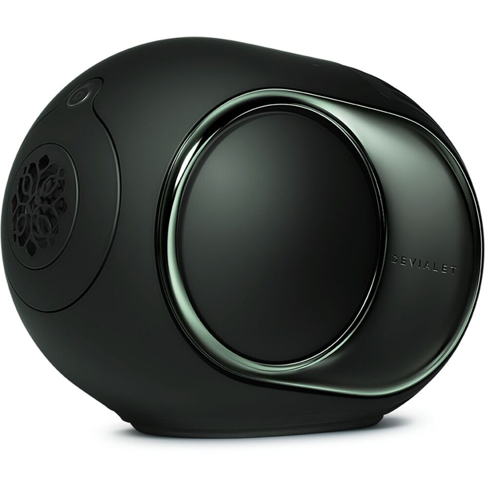 Devialet Phantom Ultimate wireless speaker with sleek black design and advanced audio components, showcasing its modern look.