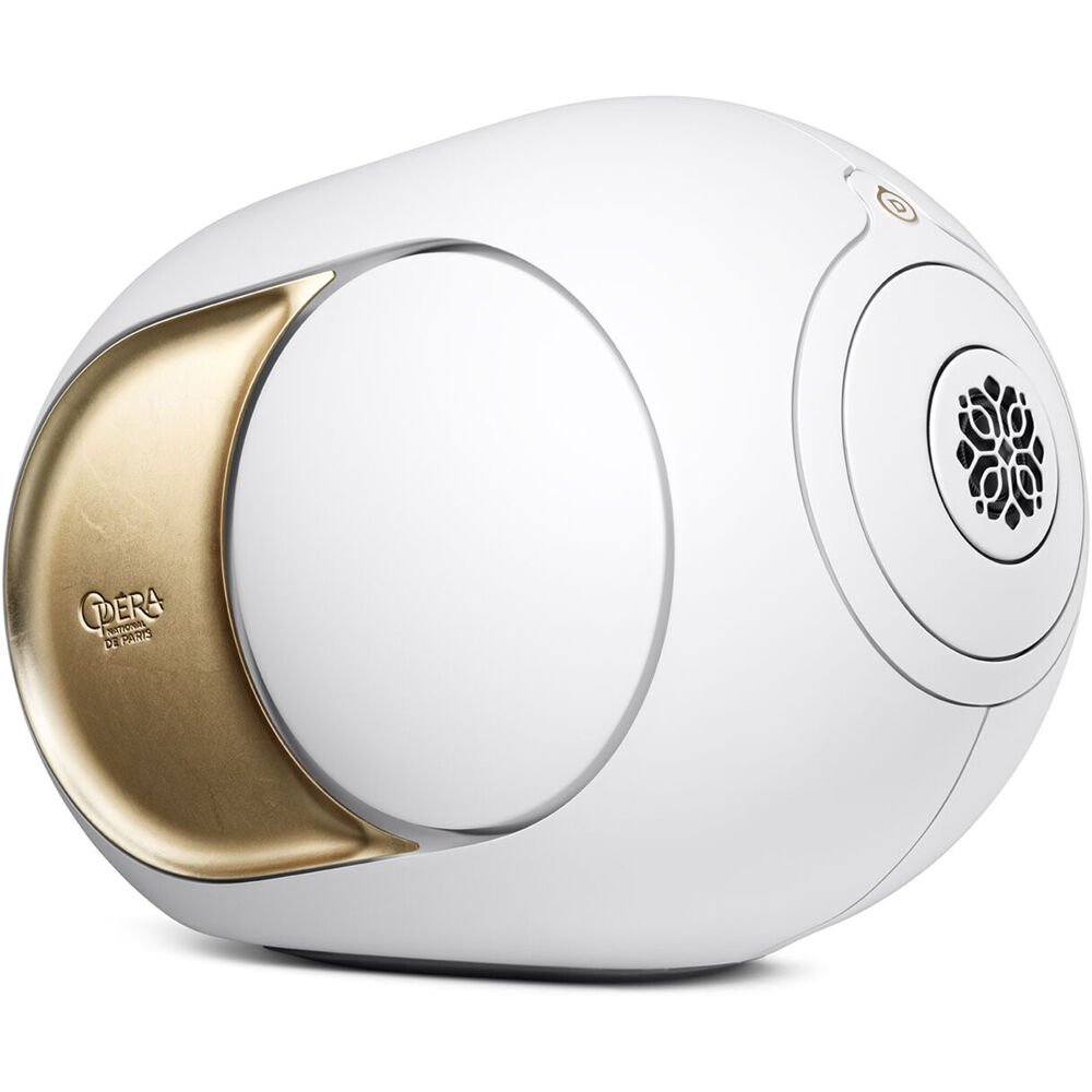Devialet Phantom Ultimate wireless speaker with sleek design and controls, showcasing its premium build and compact size.