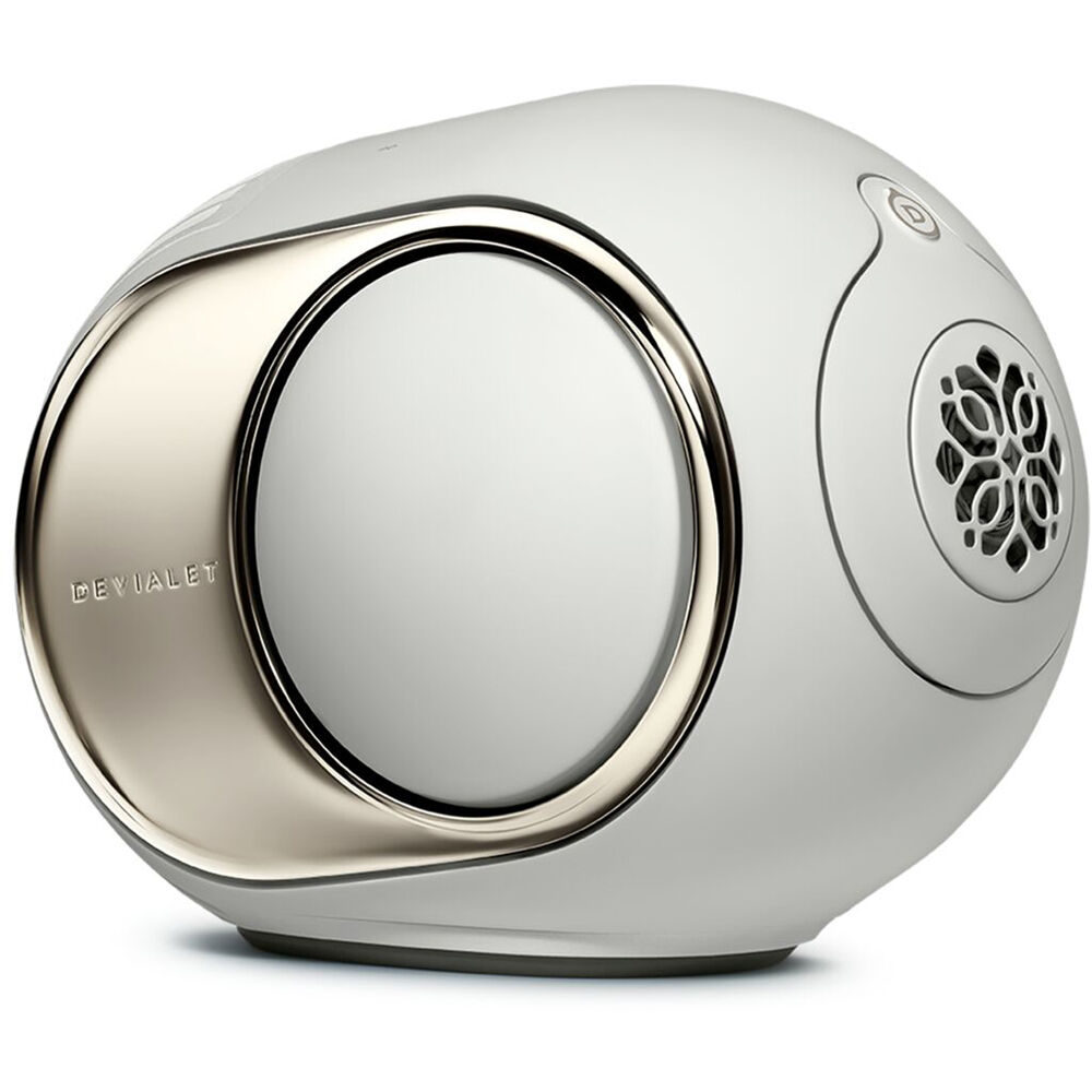 Devialet Phantom Ultimate wireless speaker with sleek design and black finish, showcasing its compact shape and premium build.