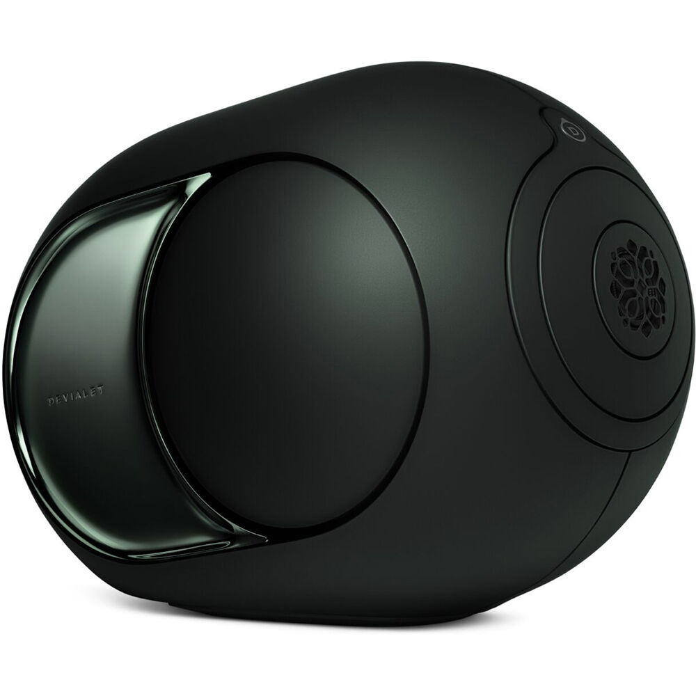 Devialet Phantom Ultimate wireless speaker with sleek design and controls, showcasing high-fidelity audio equipment.