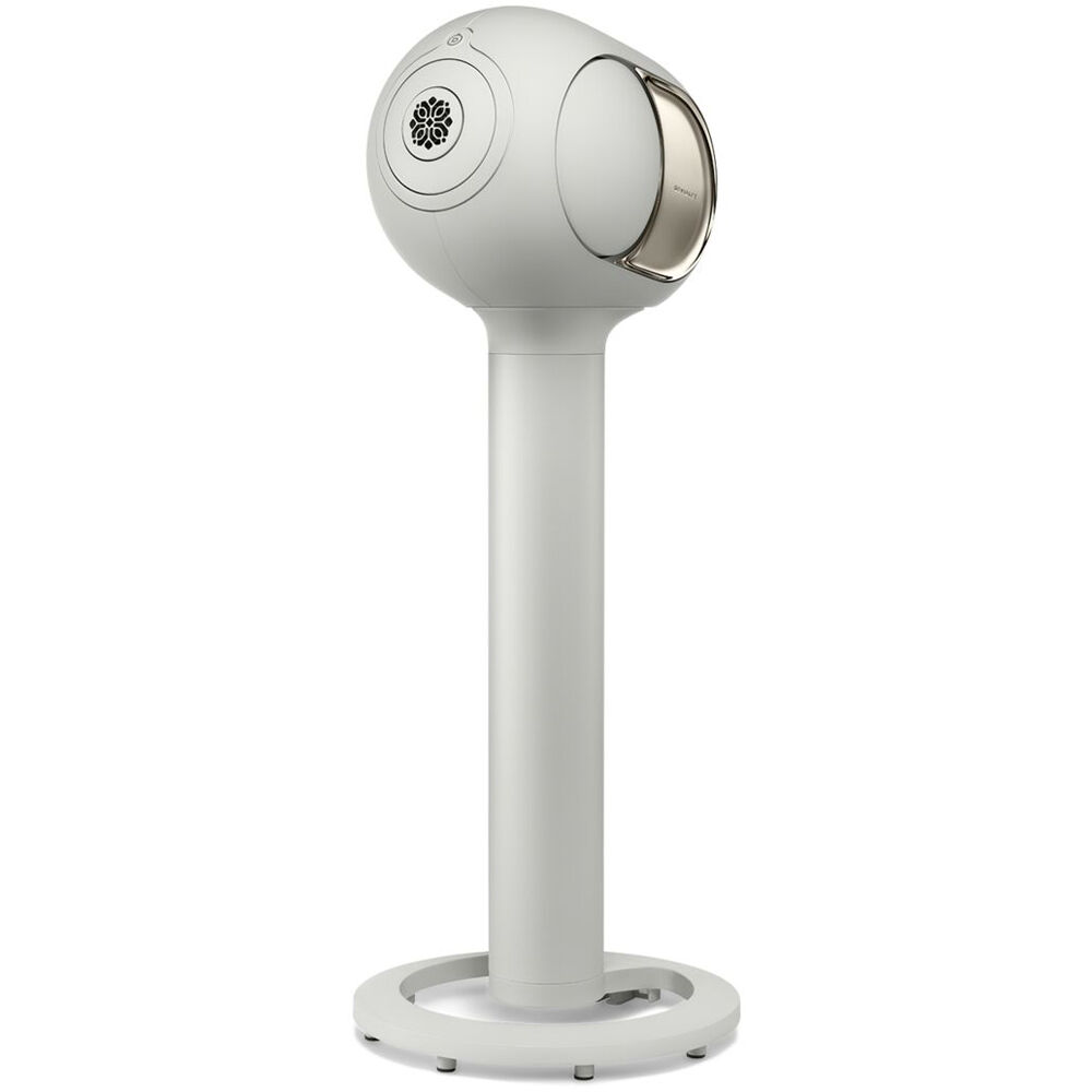 Devialet Tree Phantom Ultimate 108 dB speaker stands with sleek black design and modern aesthetic for premium audio setup.