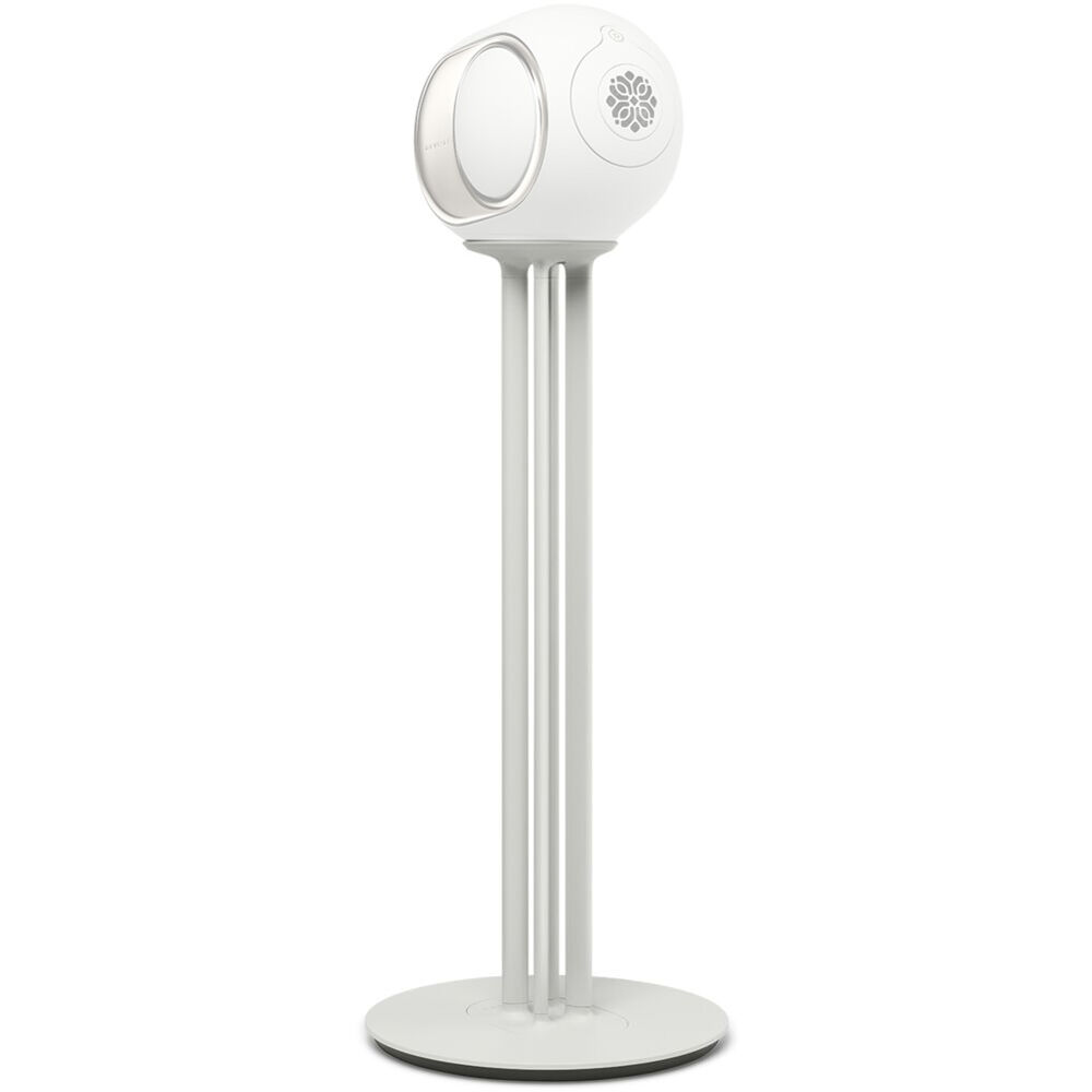 Devialet Tree Phantom Ultimate 98 dB speaker stands with sleek black design and adjustable height for optimal audio setup.