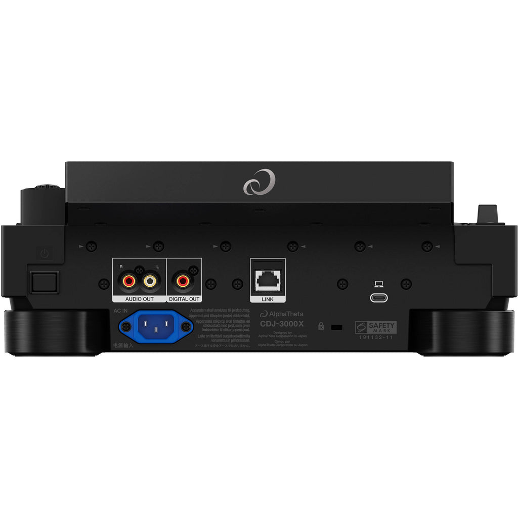 AlphaTheta CDJ-3000X DJ media player with large display and sleek controls, designed for professional DJ performance.