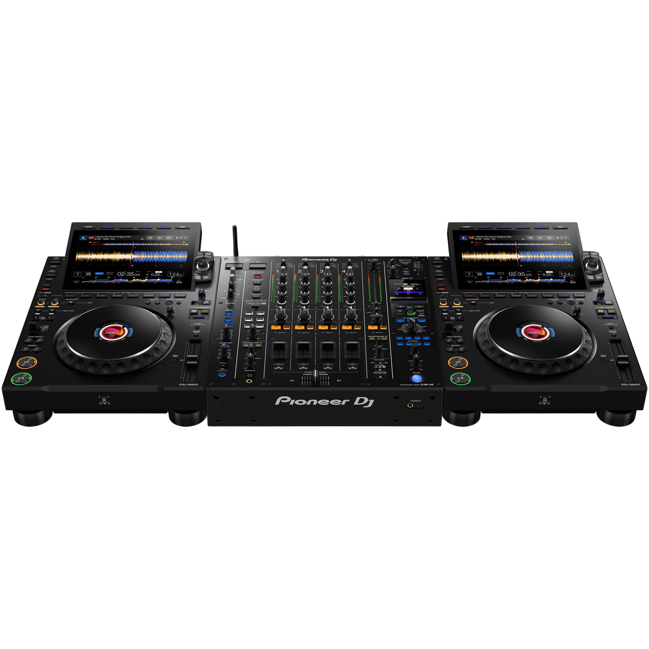 AlphaTheta CDJ-3000X DJ media player with touch screen, jog wheels, and professional controls for DJing and music mixing.