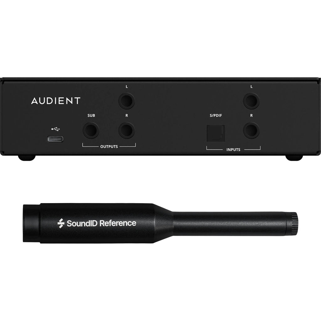 Audient ORIA Mini room calibration device with control interface and connectors for accurate audio calibration setup.