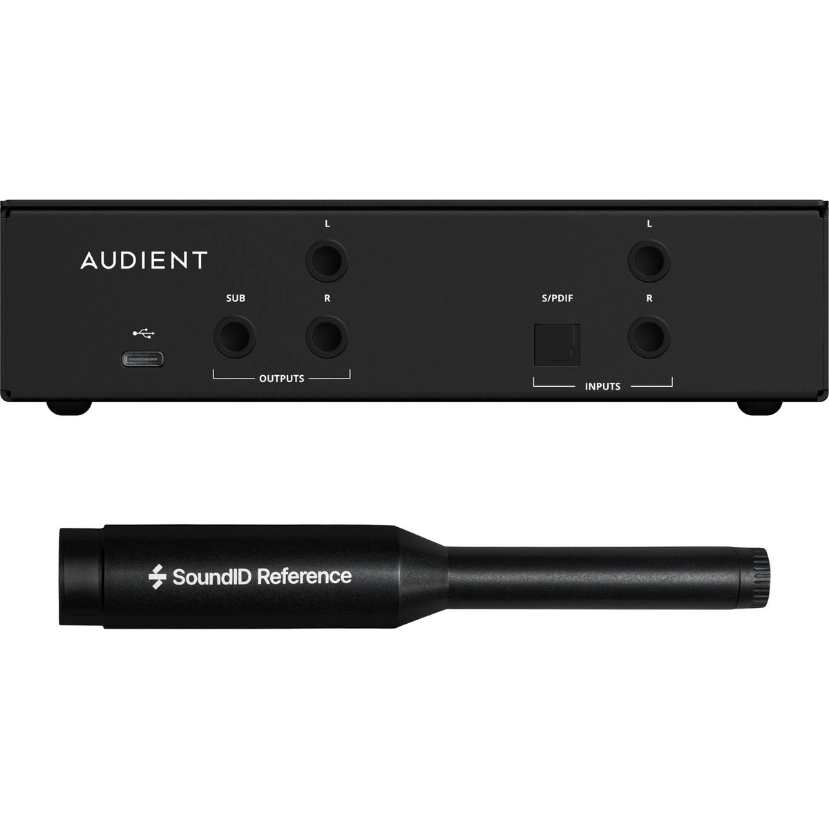 Audient ORIA Mini room calibration device with control interface and connectors for accurate audio calibration setup.
