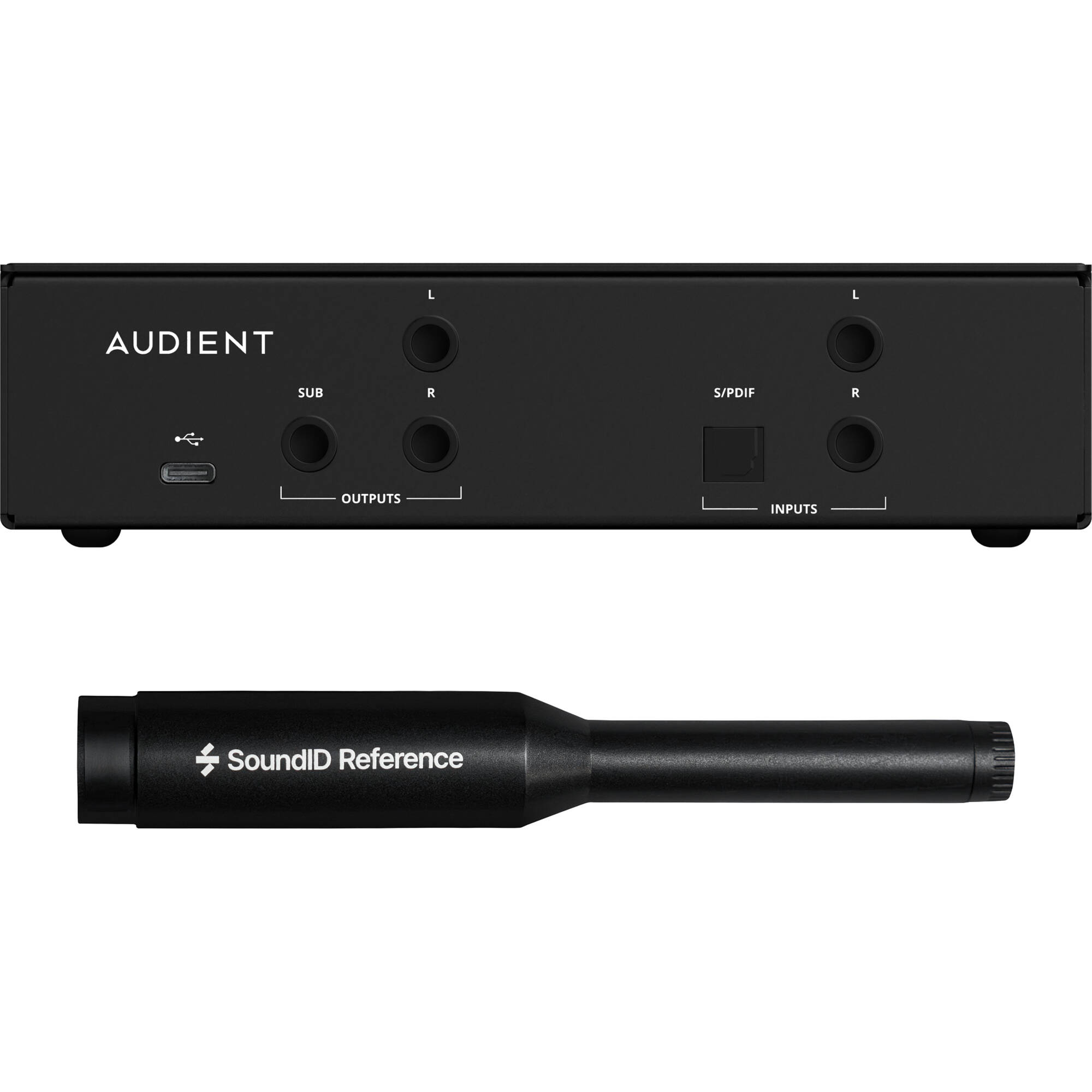 Audient ORIA Mini room calibration device with control interface and connectors for accurate audio calibration setup.