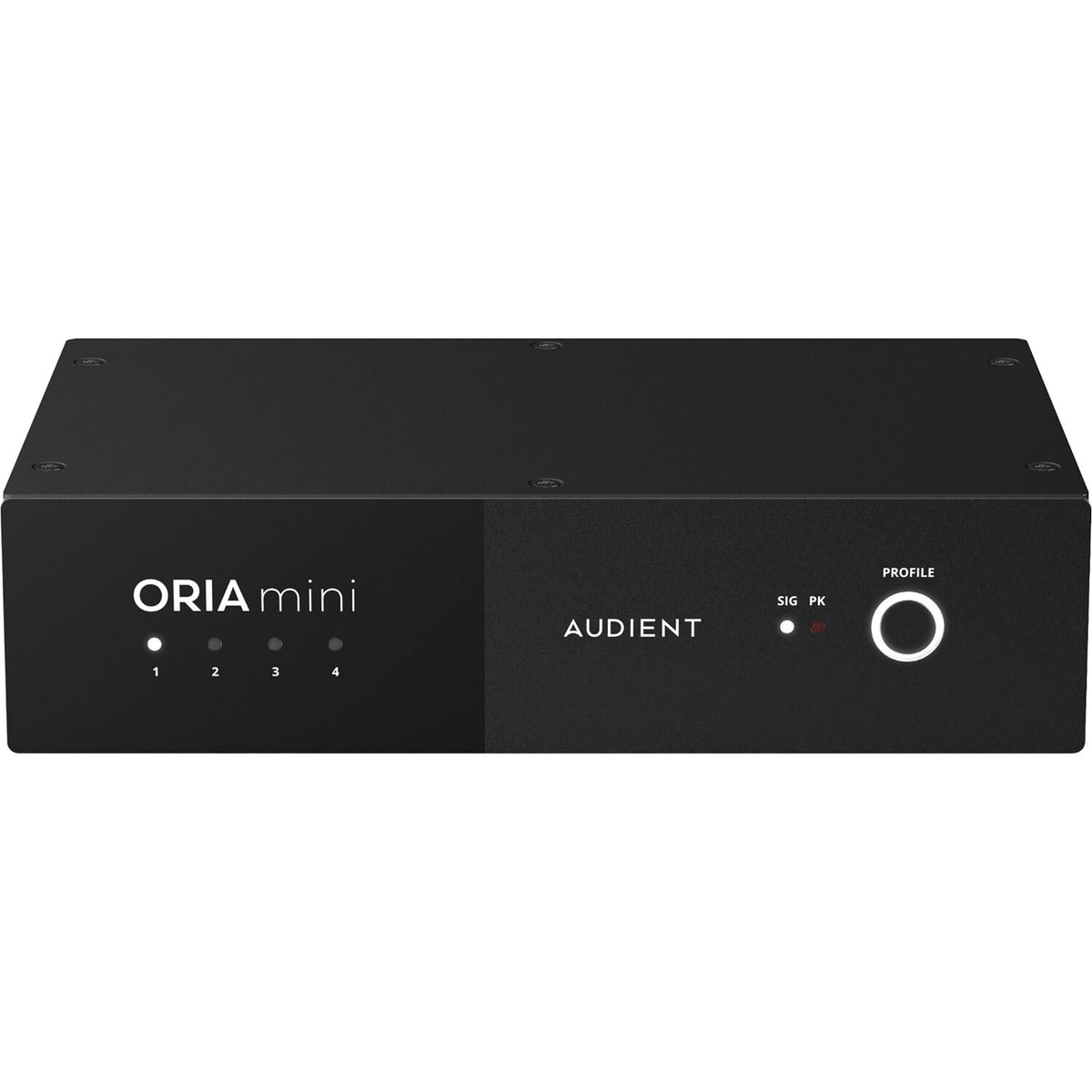 Audient ORIA Mini room calibration device with compact design, used for optimizing audio environments.