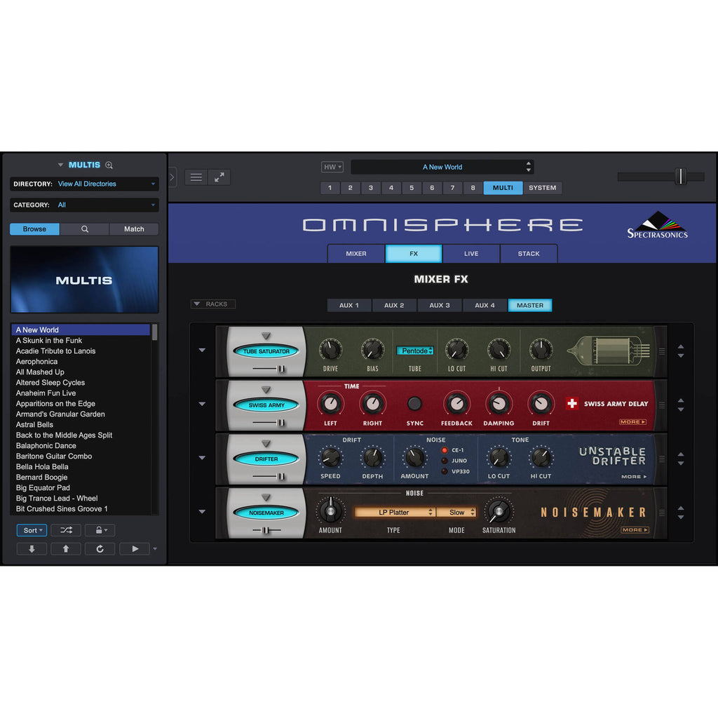 Spectrasonics Omnisphere 3 music production software interface with virtual synthesizer controls and digital audio workspace
