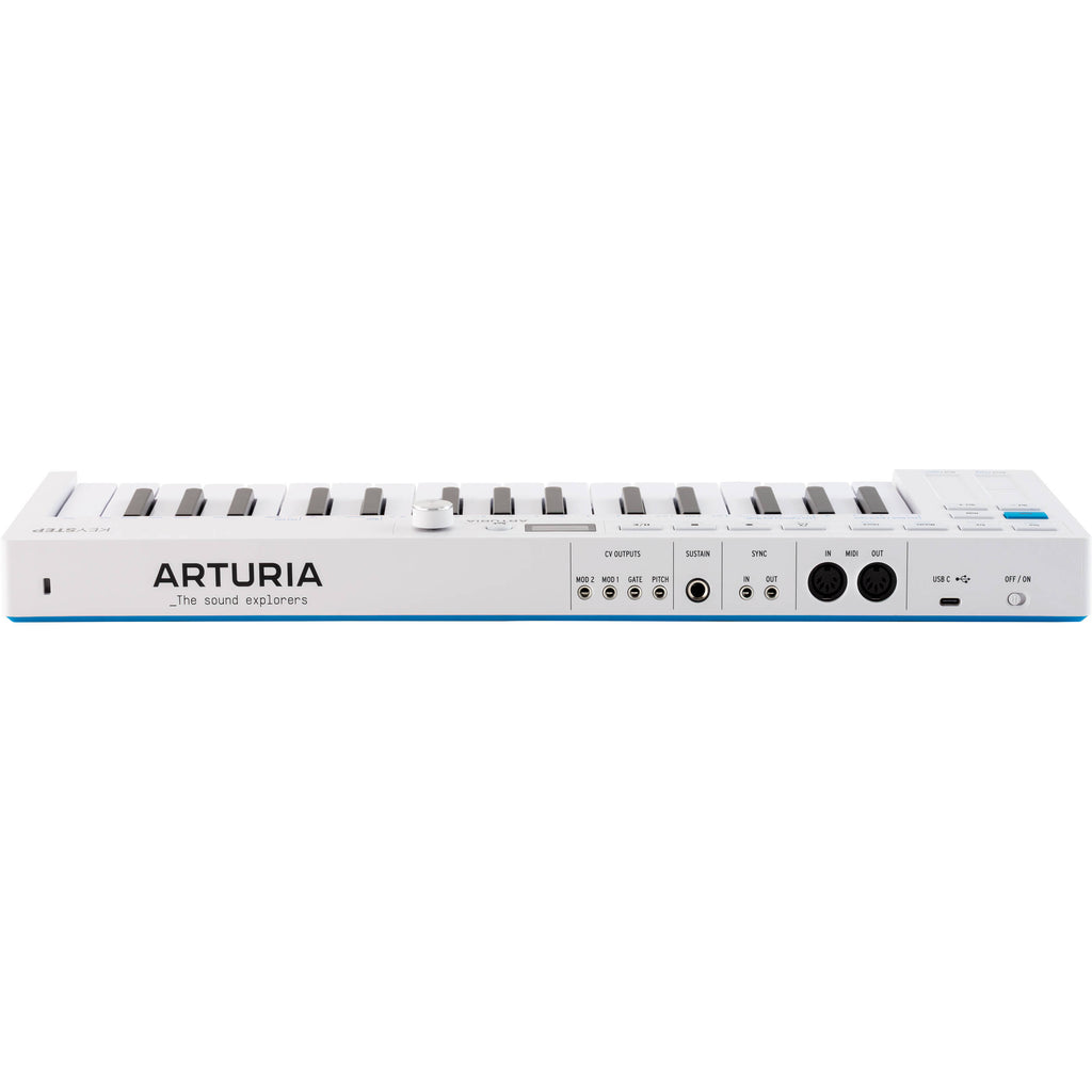 Arturia KeyStep MK2 MIDI controller with keyboard, knobs, and pads for music production and sequencing.